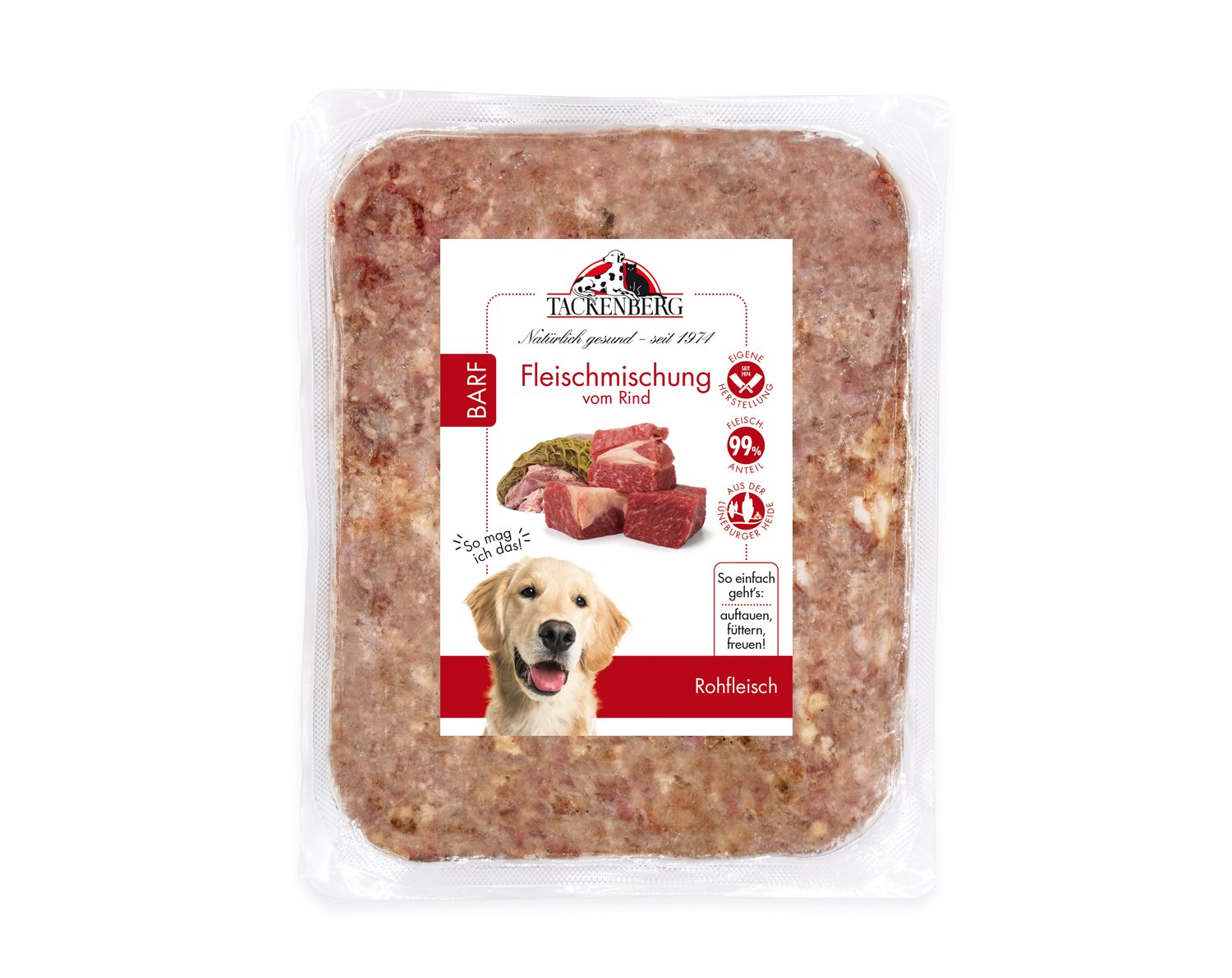 BARF Fleischmischung vom Rind für Hunde - 500 g - Premiumqualität von Tackenberg