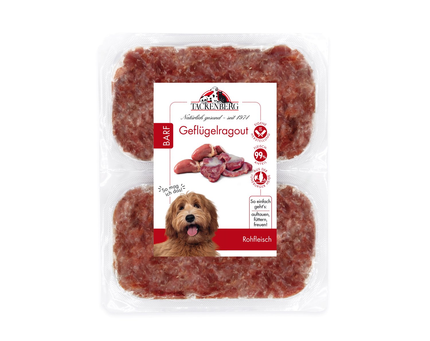 BARF Geflügelragout für Hunde & Katzen  - 500 g - Premiumqualität von Tackenberg