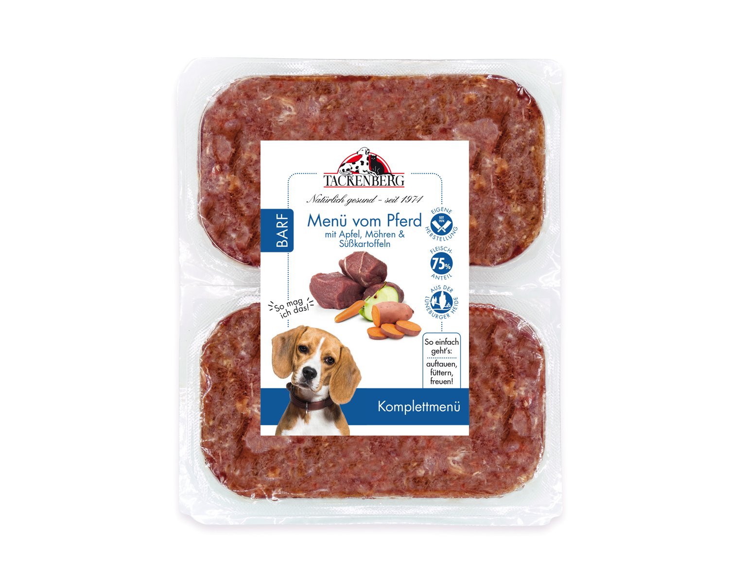 BARF Menü Pferd & Apfel für Hunde  - 500 g - Premiumqualität von Tackenberg