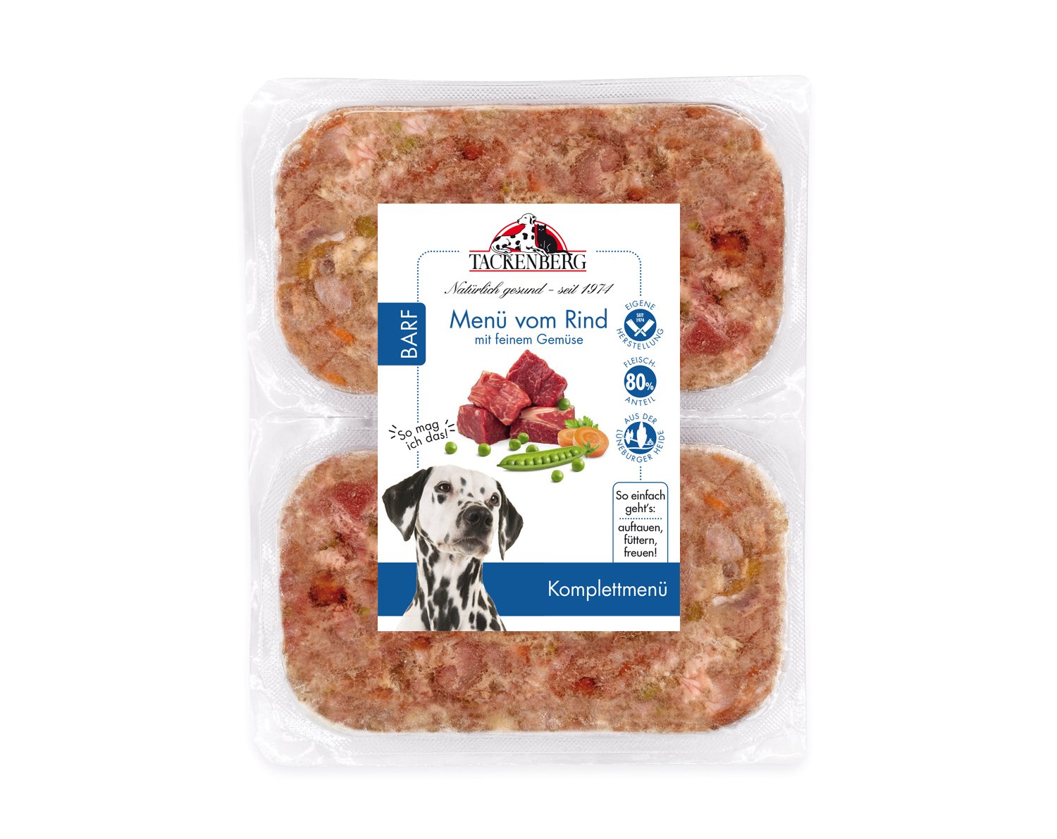BARF Menü Rind & Gemüse für Hunde  - 500 g - Premiumqualität von Tackenberg