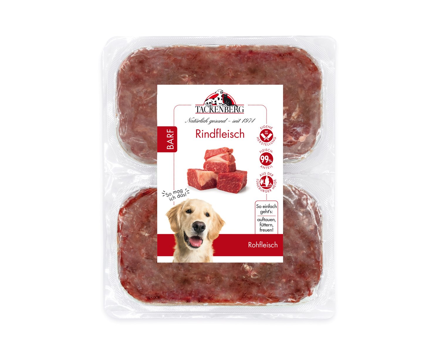 BARF Rindfleisch für Hunde & Katzen  - 14 x 500 g - Premiumqualität von Tackenberg