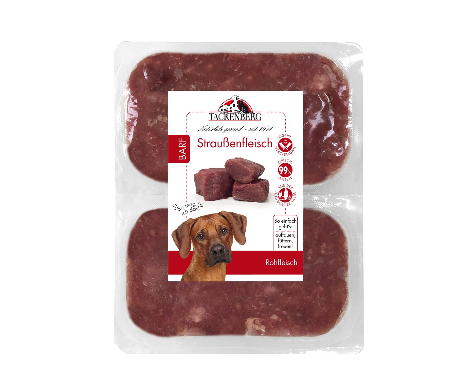 BARF Straußenfleisch für Hunde & Katzen  - 14 x 500 g - Premiumqualität von Tackenberg