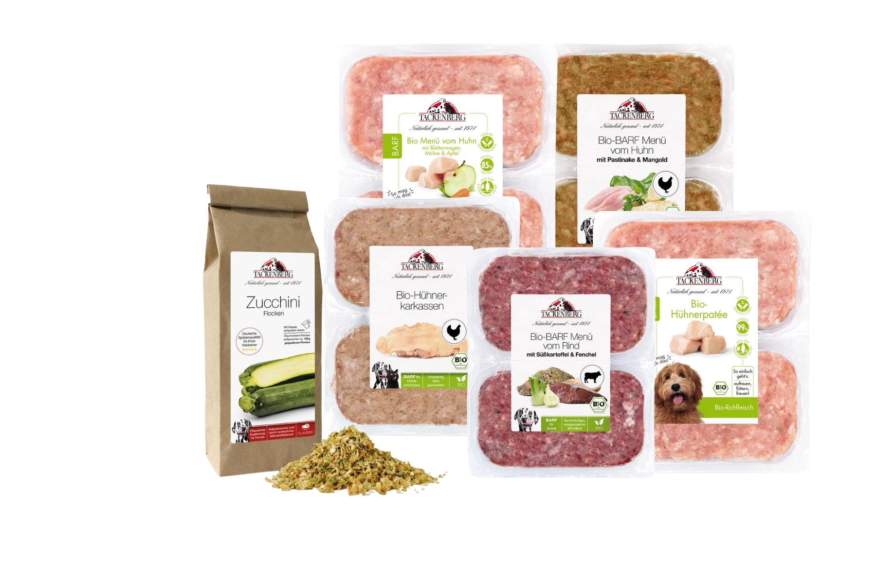 Bio-Probierpaket Barf und Barf-Menüs - Barf Probierpakete - 15 Artikel - Premiumqualität von Tackenberg