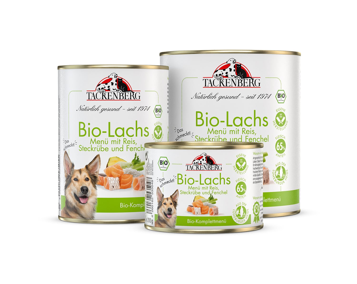Bio Dosen Menü mit Lachs & Reis für Hunde - 6 x 400 g - Premiumqualität von Tackenberg