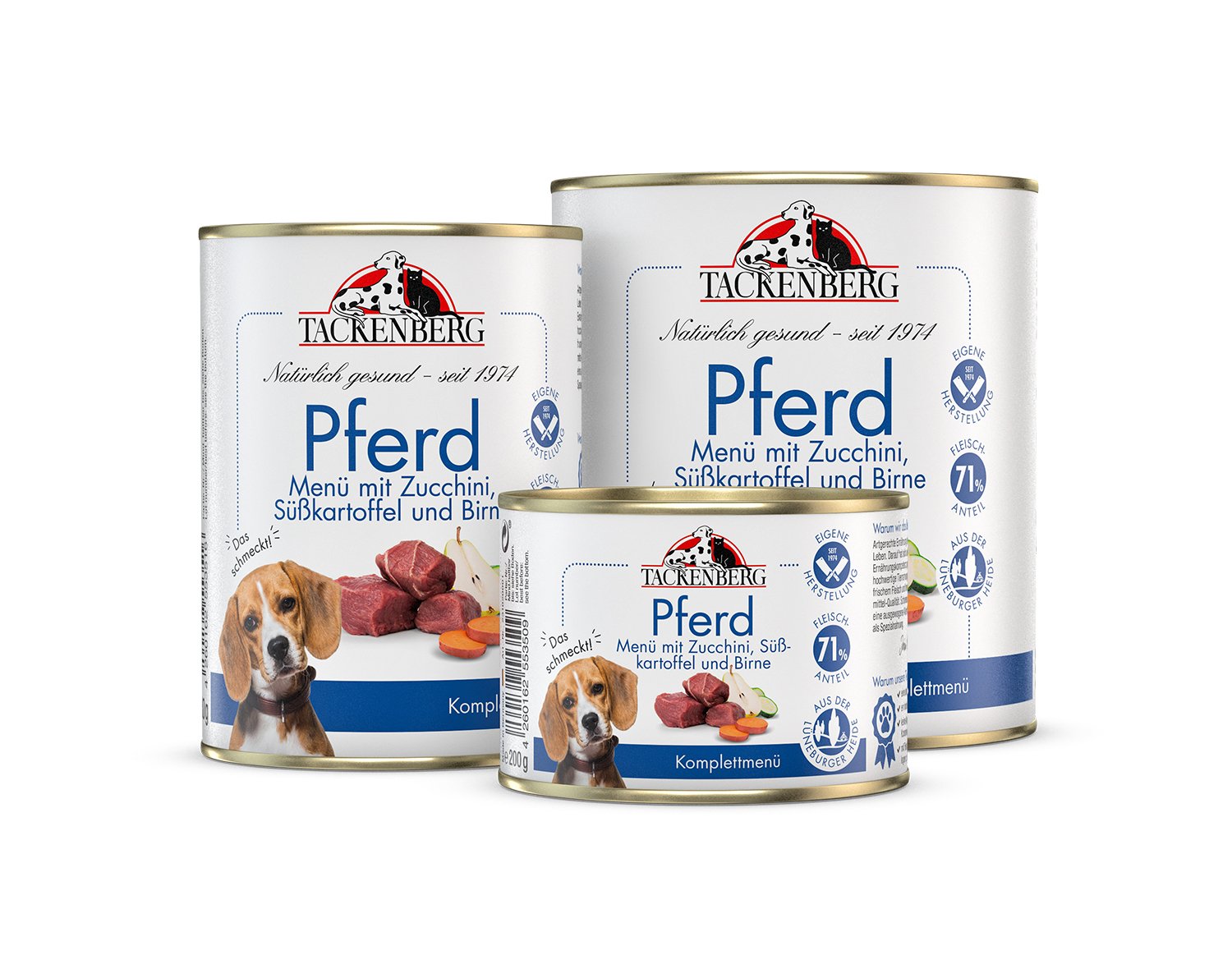 Nassfutter Pferd mit Zucchini & Birne für Hunde  - 6 x 200 g - Premiumqualität von Tackenberg
