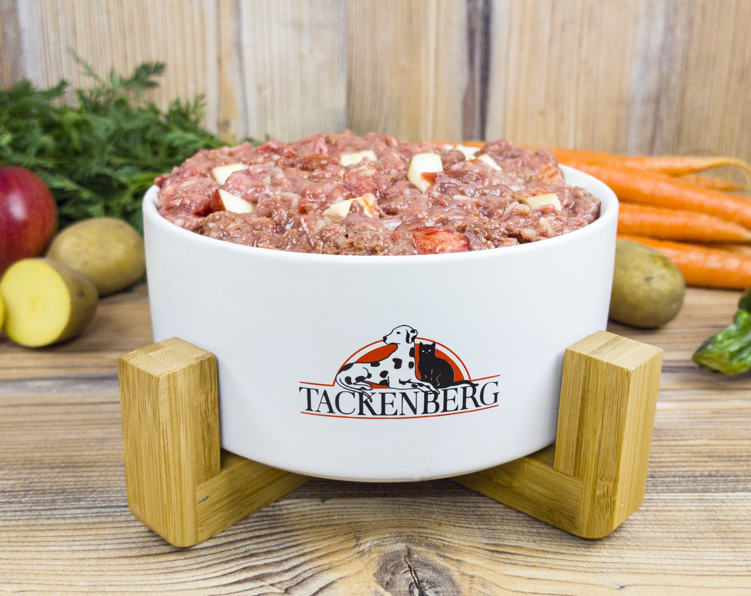 BARF-Menü Rind mit Reis, Apfel und Lachsöl für Hunde  - 500 g - Premiumqualität von Tackenberg