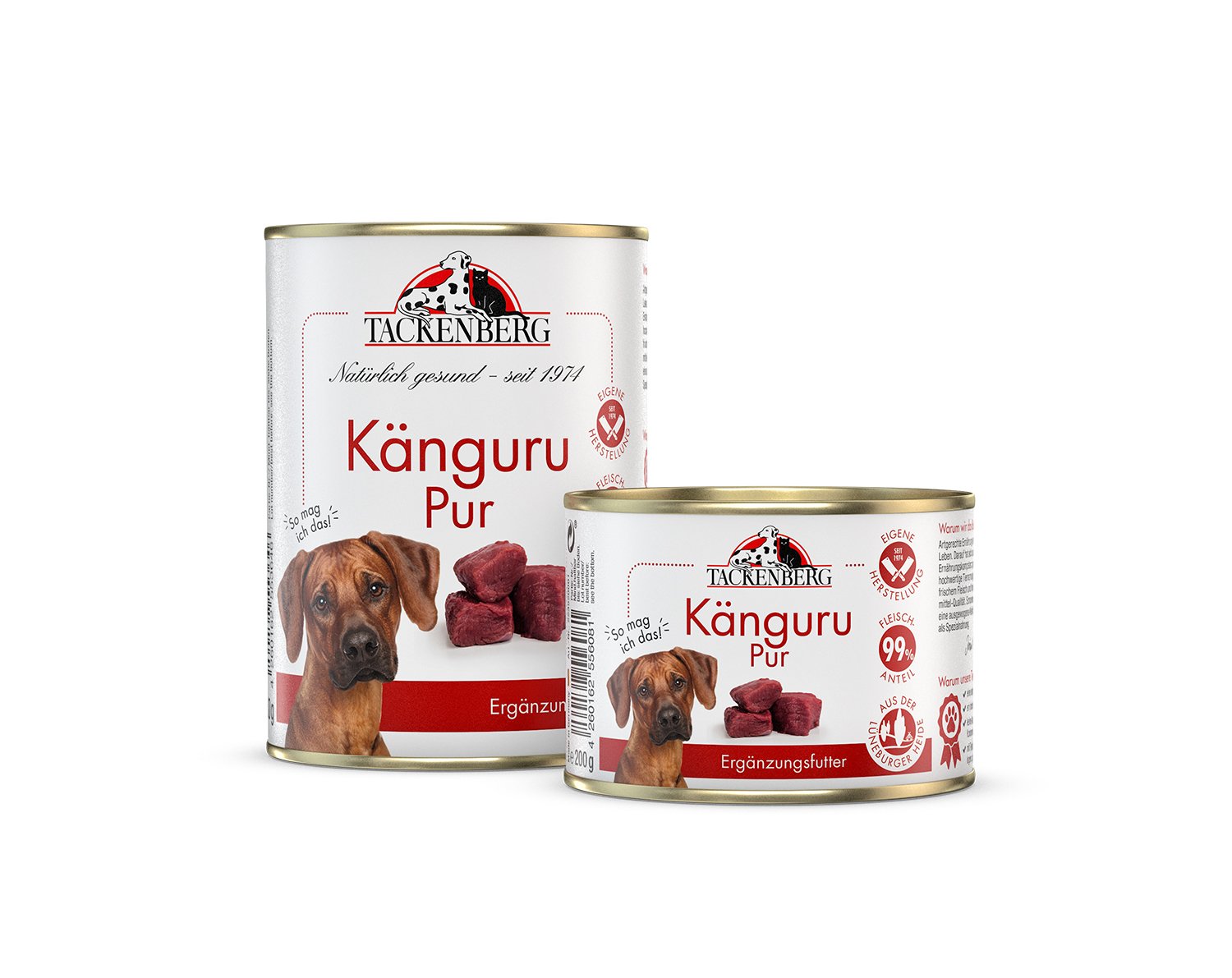 Nassfutter Dose Känguru Pur für Hunde und Katzen  - 6 x 200 g - Premiumqualität von Tackenberg