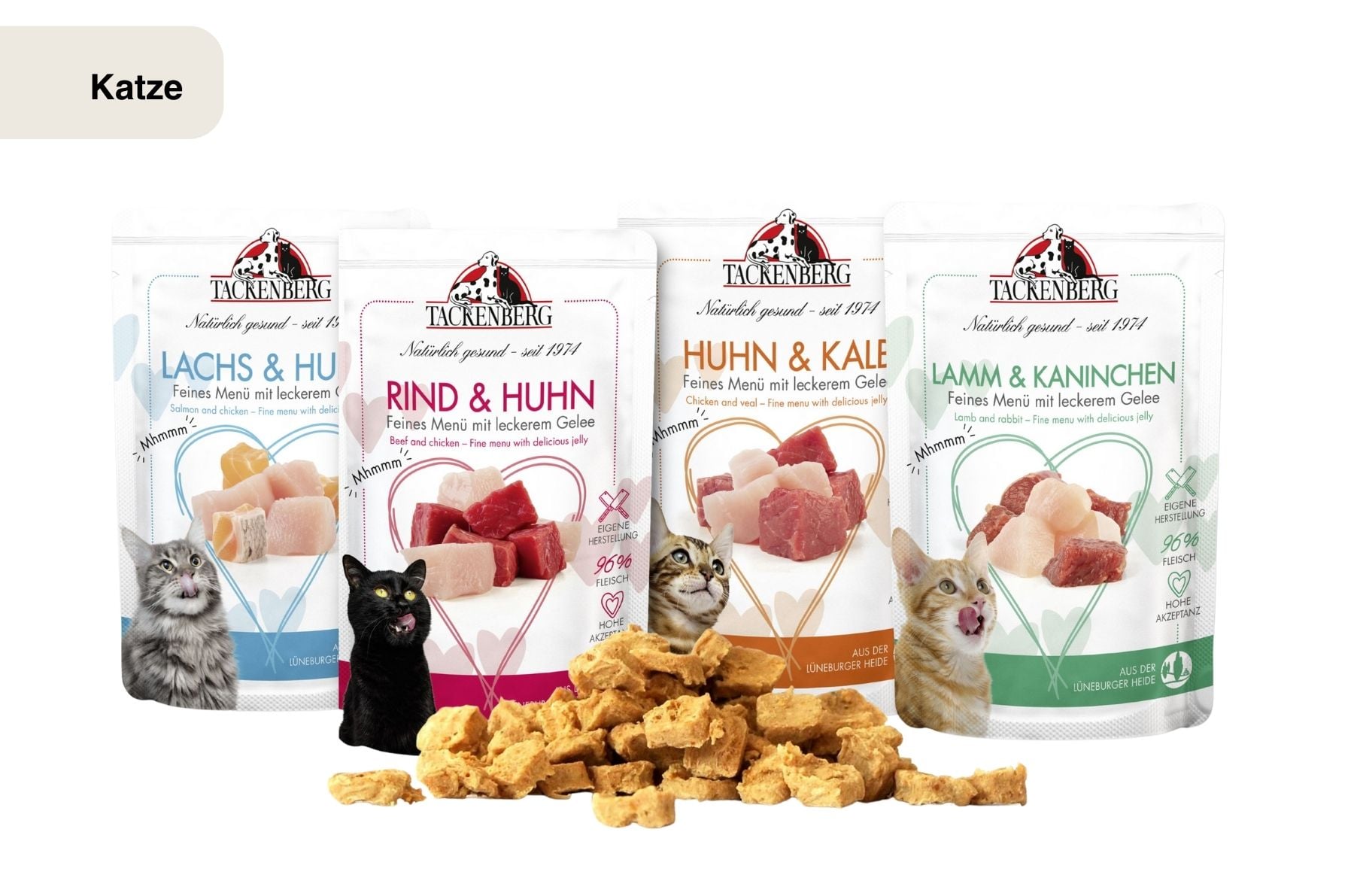 Hochwertiges Katzenfutter mit hohem Fleischanteil - Probierpaket für Katzenbesitzer - 26 Artikel - Premiumqualität von Tackenberg