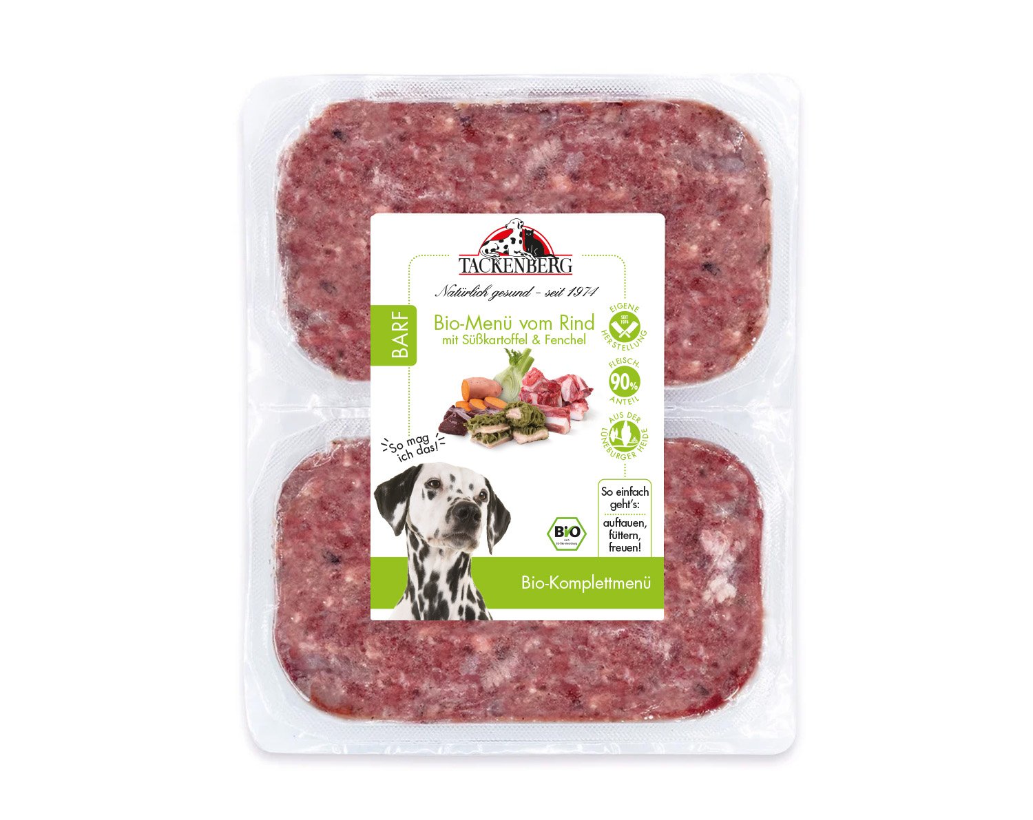 Bio BARF Menü Rind & Süßkartoffel für Hunde - 500 g - Premiumqualität von Tackenberg