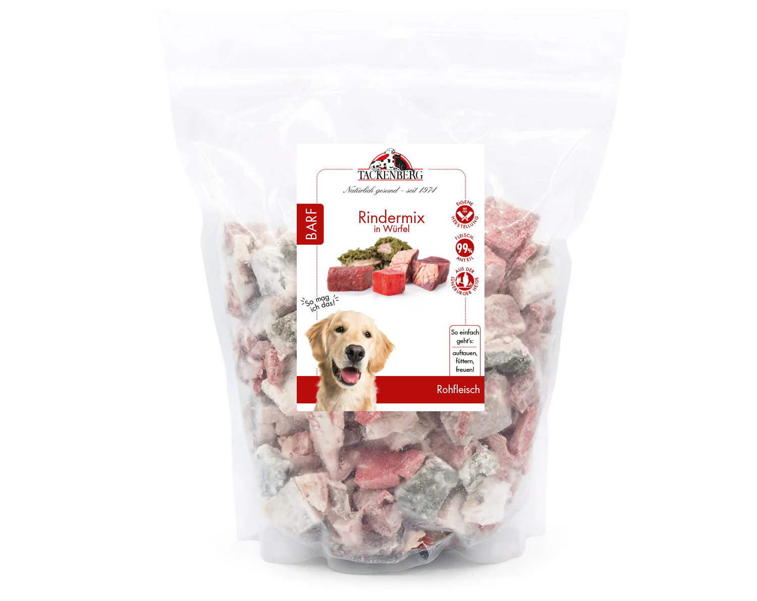 BARF Rindermix in Würfeln für Hunde - 1000 g - Premiumqualität von Tackenberg