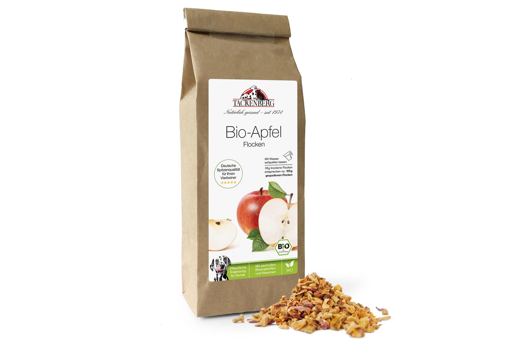 BIO-Apfel-Flocken - die fruchtig-süße BARF-Ergänzung für Hunde - 200 g - Premiumqualität von Tackenberg