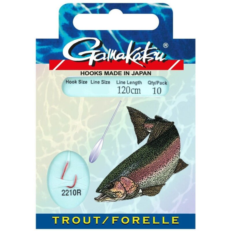 GAMAKATSU Hook LS-2210 Forelle 120cm Gr.12 0,18mm Rot 10Stk. (2,99 € pro 1 m)