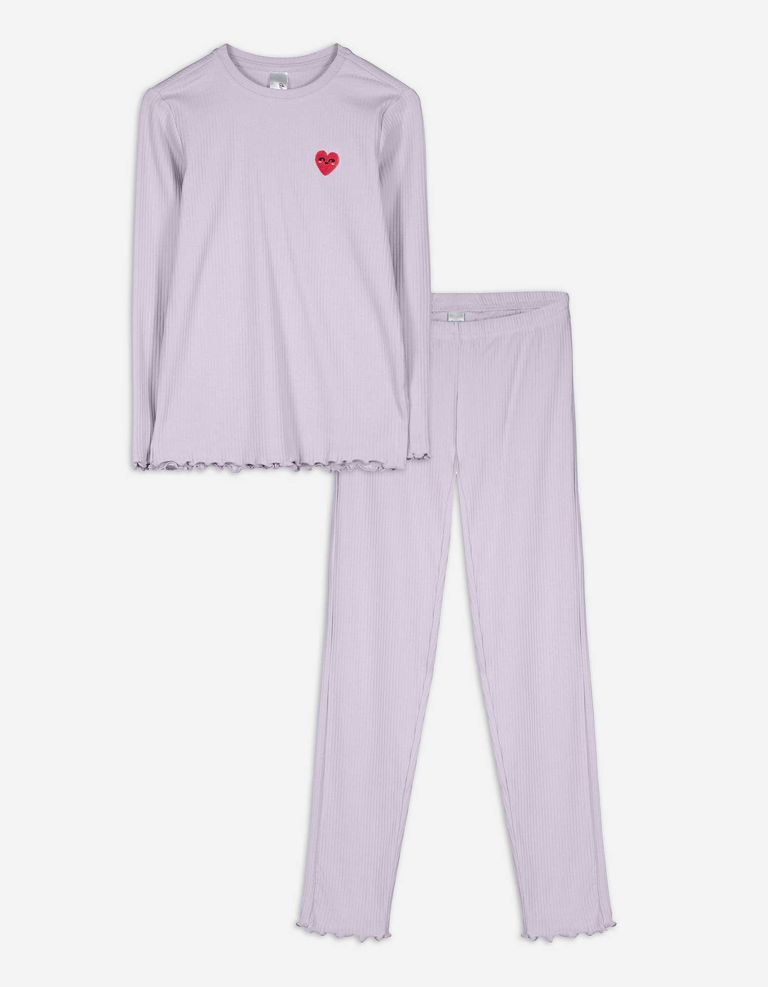 Pyjama Set aus Langarmshirt und Hose - Muschelsaum - lila