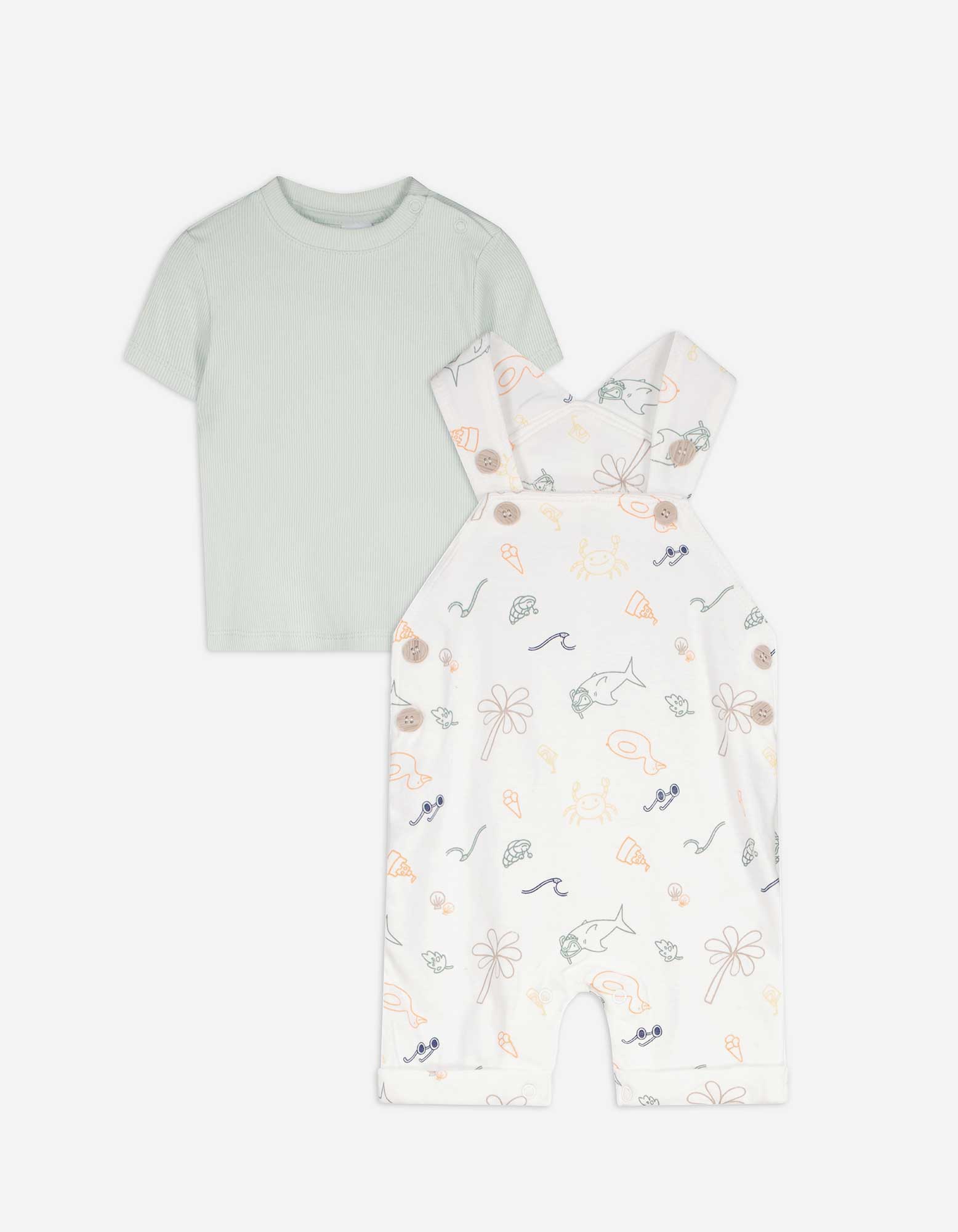 Set aus Shirt und Latzhose - Allover-Muster - weiß