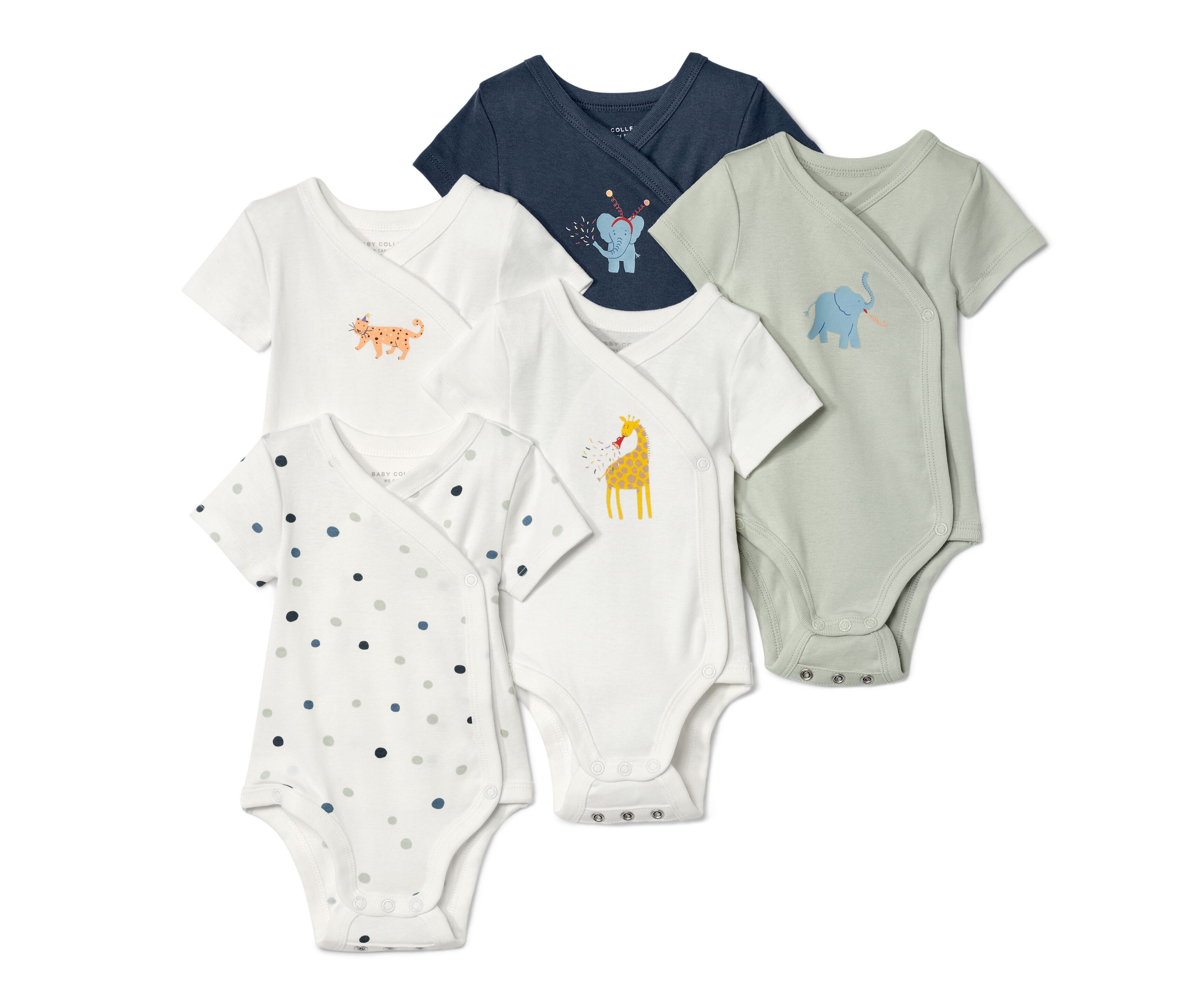 Tchibo - 5 Baby-Bodys mit Mitwachsfunktion - Herren - Gr. 98/104 - mintgrün/print