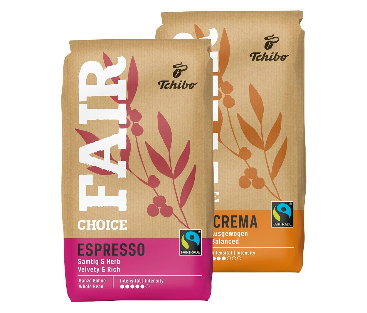 Tchibo - Fair Choice Probierset Espresso & Caffè Crema - 2 x 1 kg Ganze Bohne -