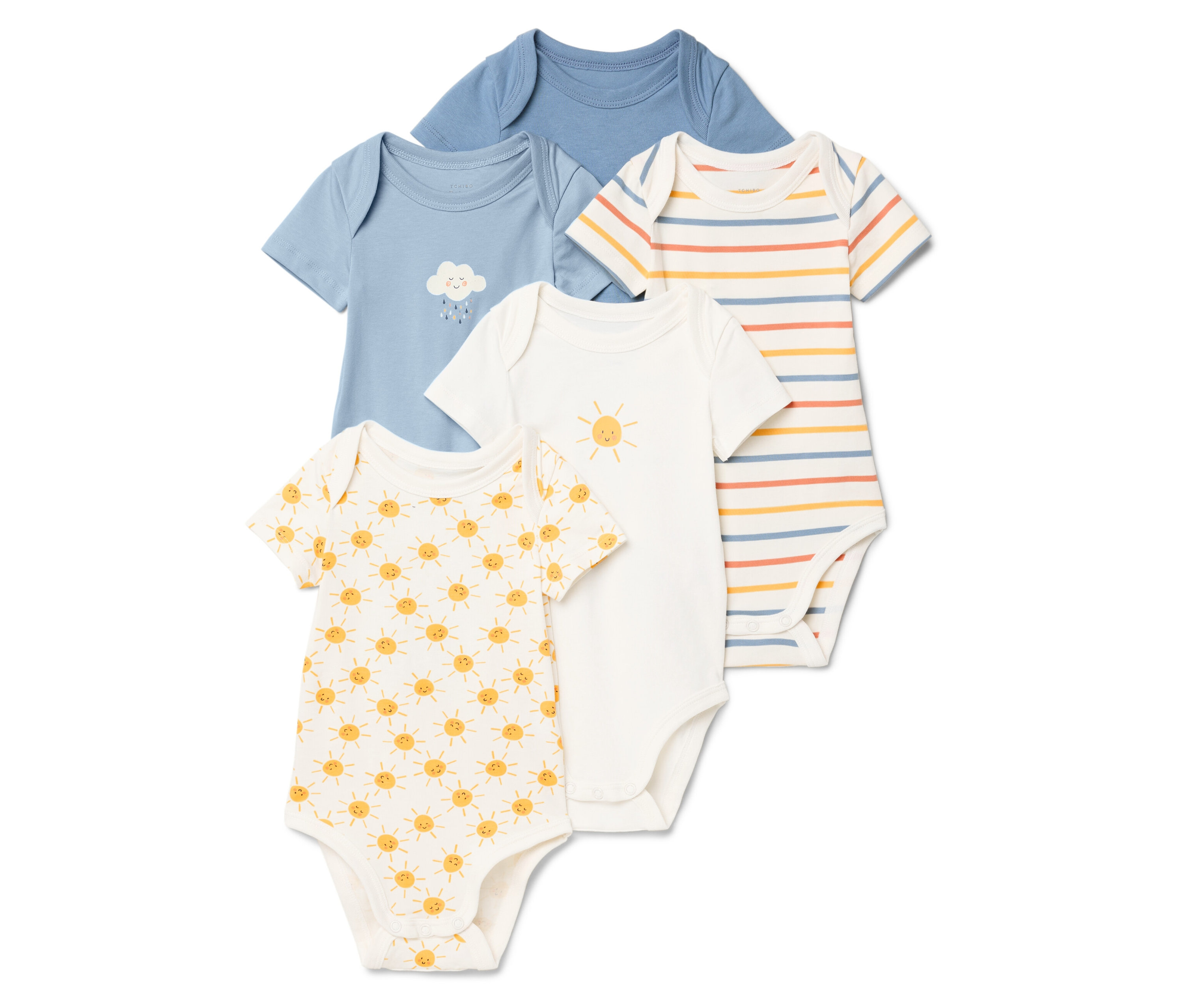 Tchibo - 5 Baby-Bodys mit Mitwachsfunktion - Baby - Gr. 50/56 - blau/print