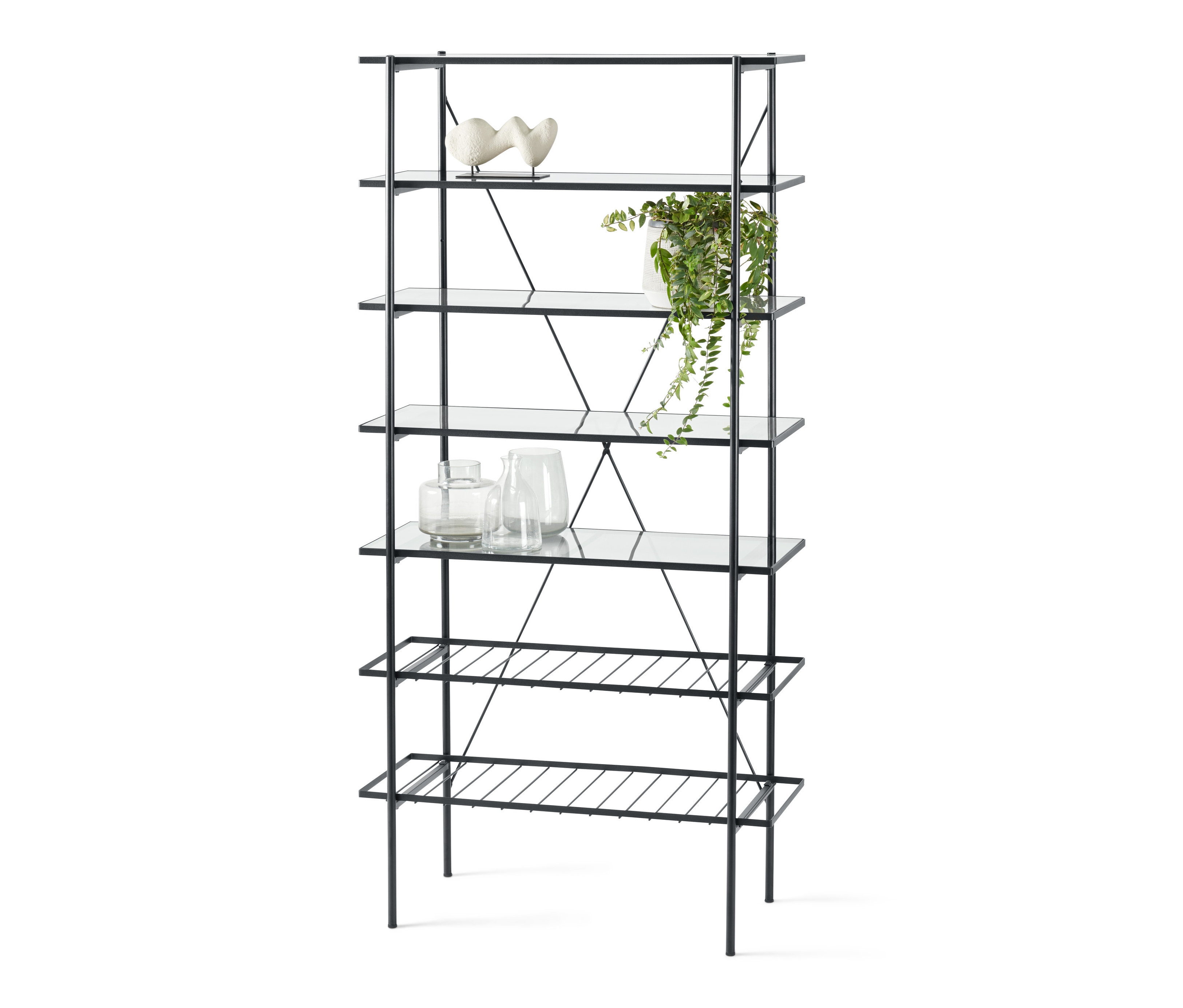 Tchibo - Regal - 90x39,5x185cm - schwarz - Stahl / Glas / Glas