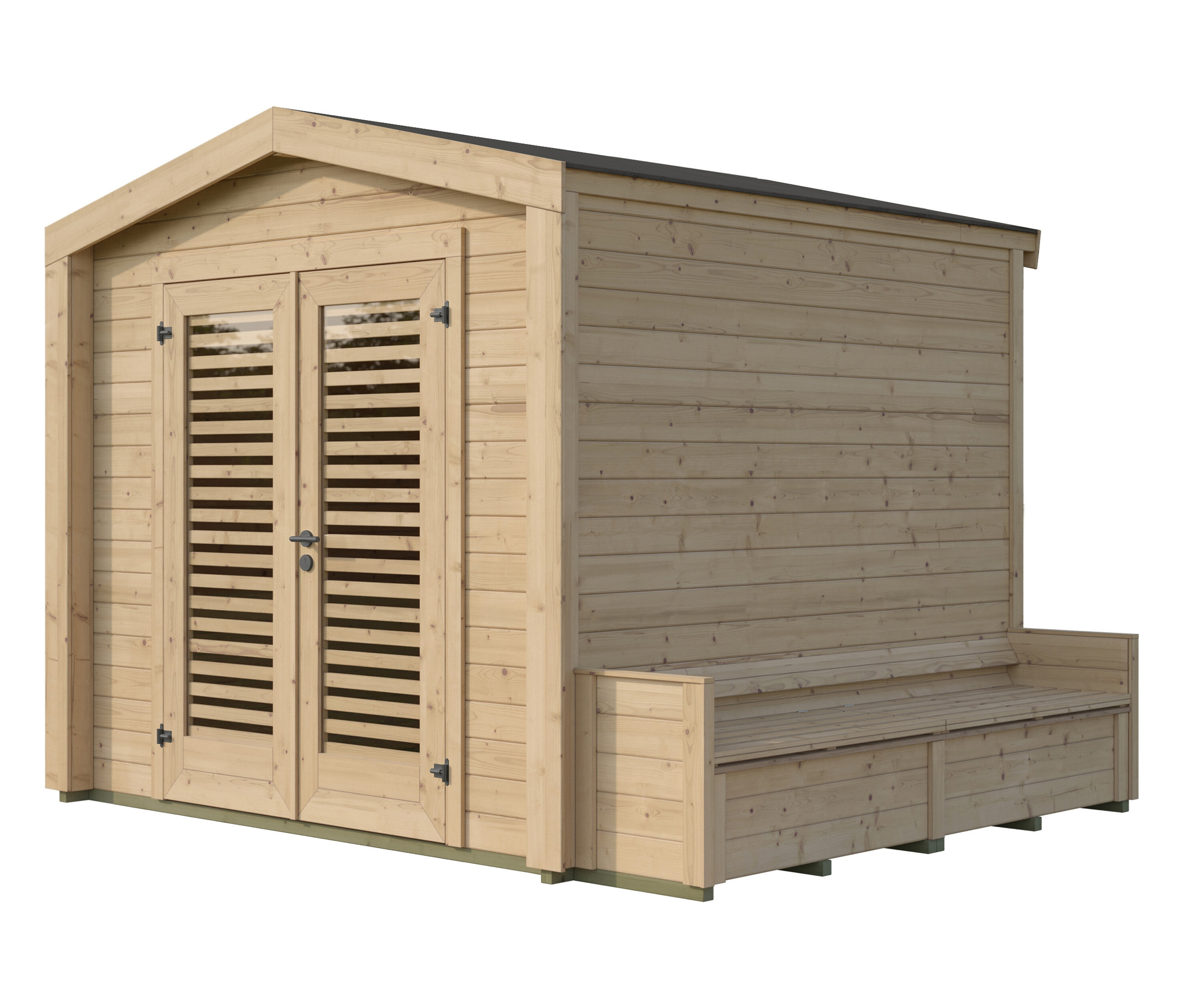 Weka Gartenhaus mit Sitzbank - 307x263x241cm - anthrazit - Fichtenholz / Glas