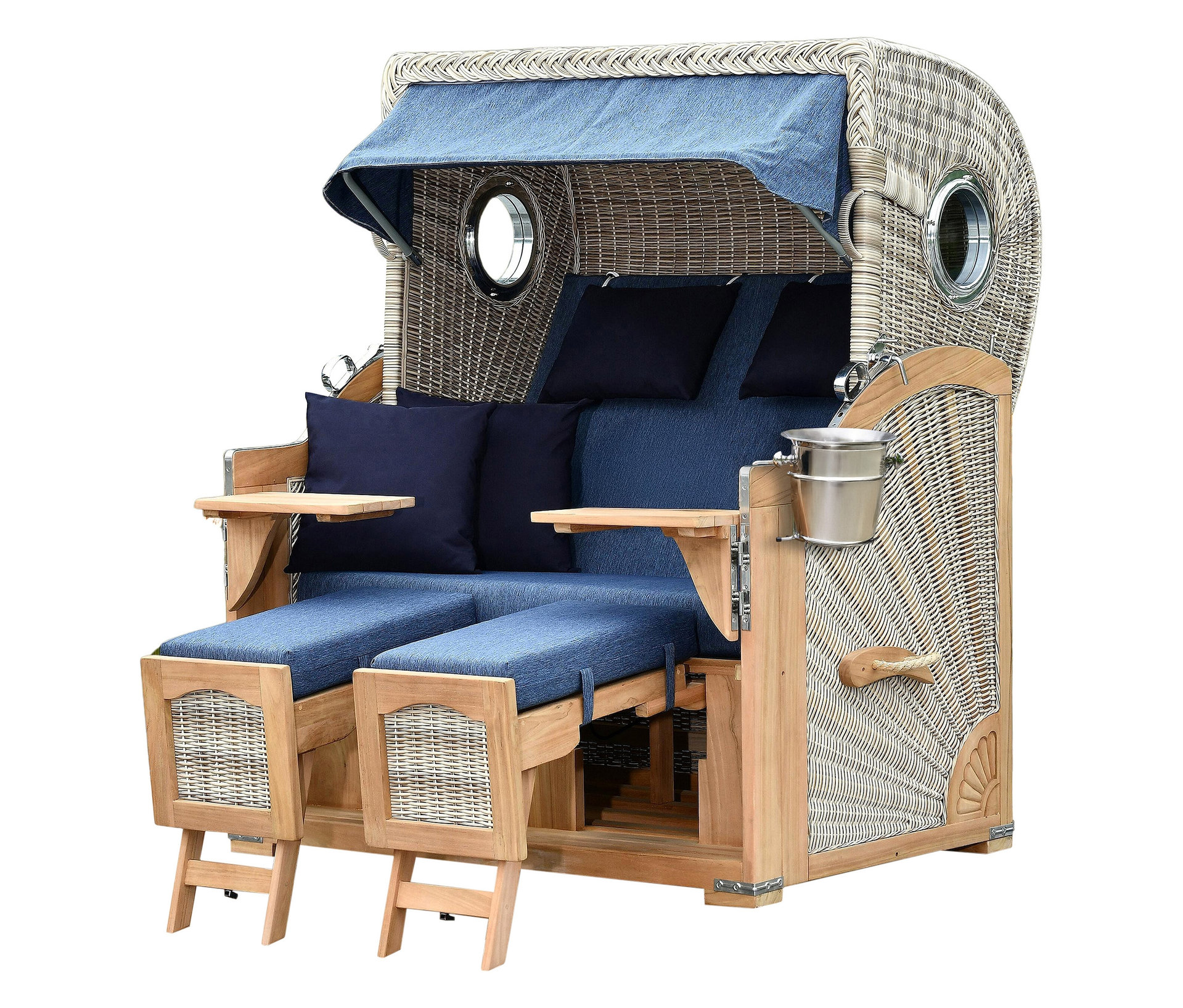 deVries Strandkorb - 140x161x160cm - silber - Holz / Polyethylen / Polyurethan