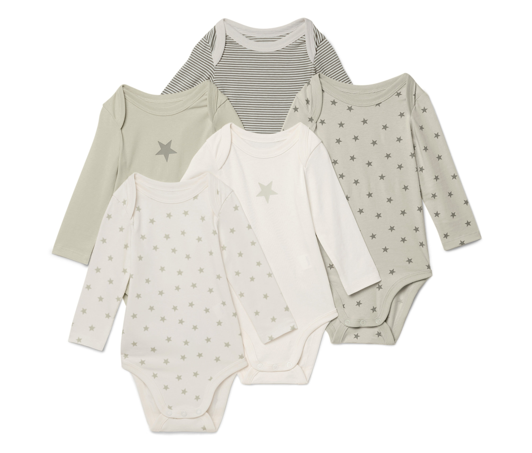 Tchibo - 5 Baby-Bodys mit Mitwachsfunktion - Baby - Gr. 86/92 - olivgrün/print