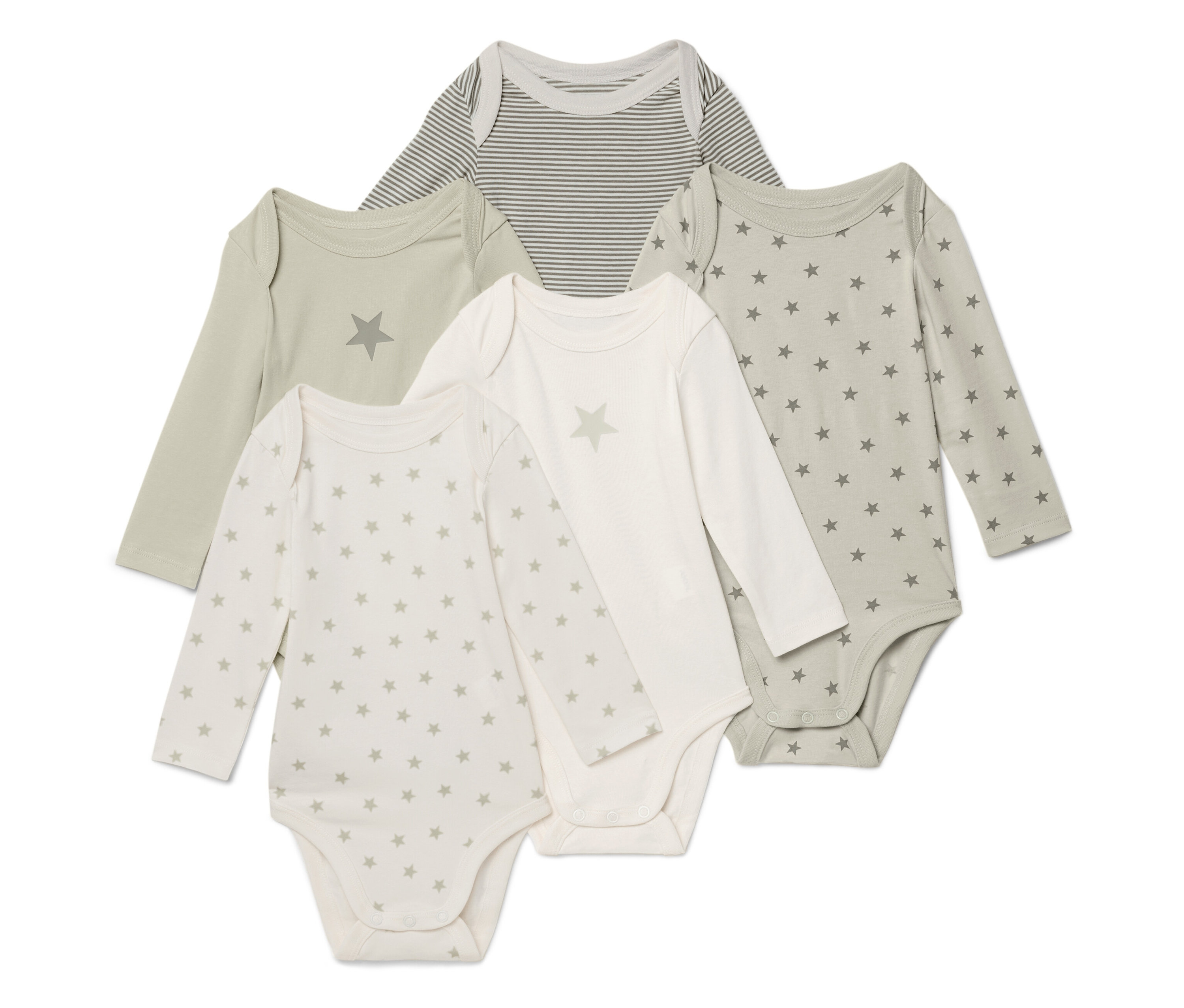 Tchibo - 5 Baby-Bodys mit Mitwachsfunktion - Baby - Gr. 86/92 - olivgrün/print