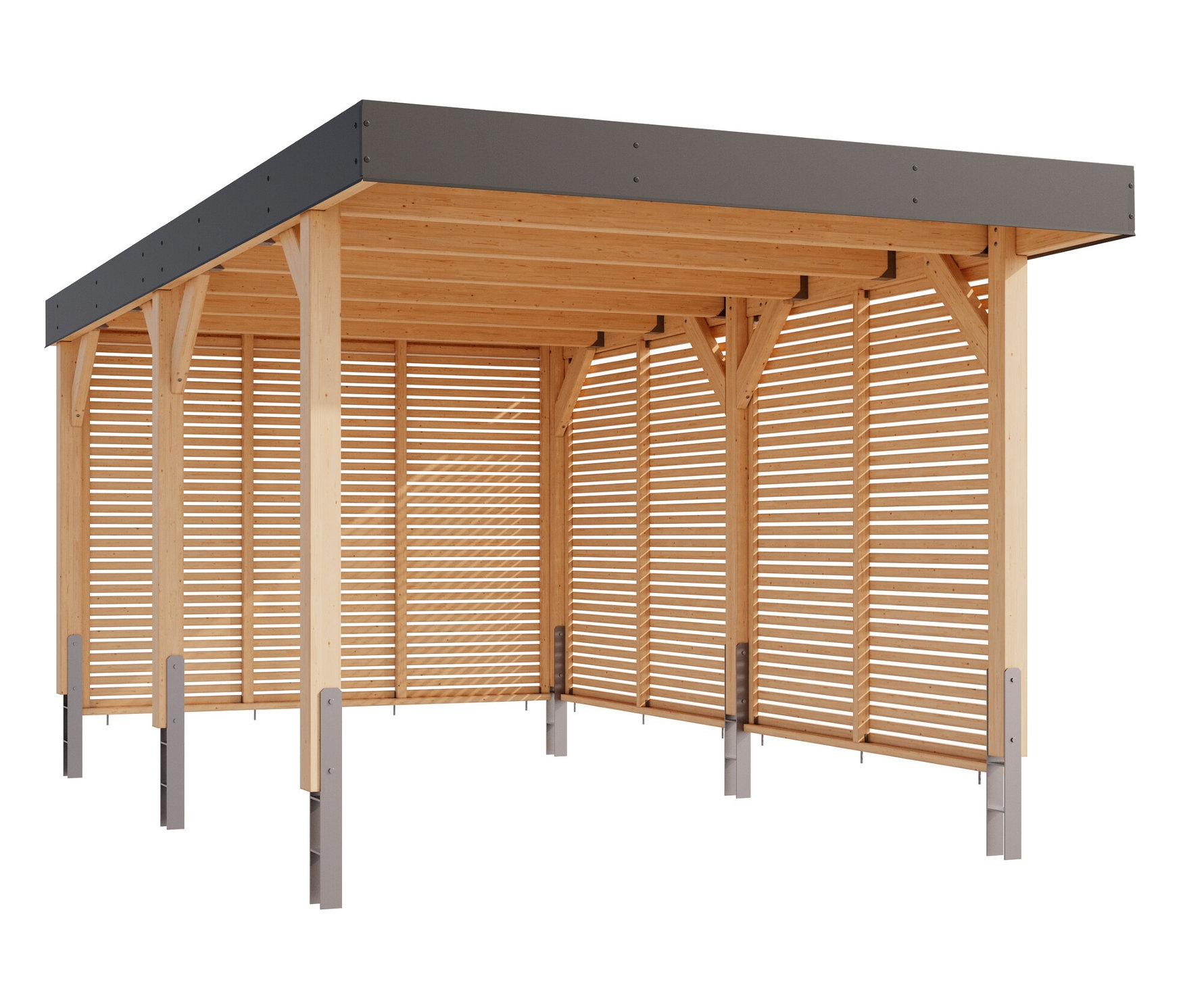 Karibu Einzel-Carport - 225x487x246,5cm - anthrazit - Fichtenholz
