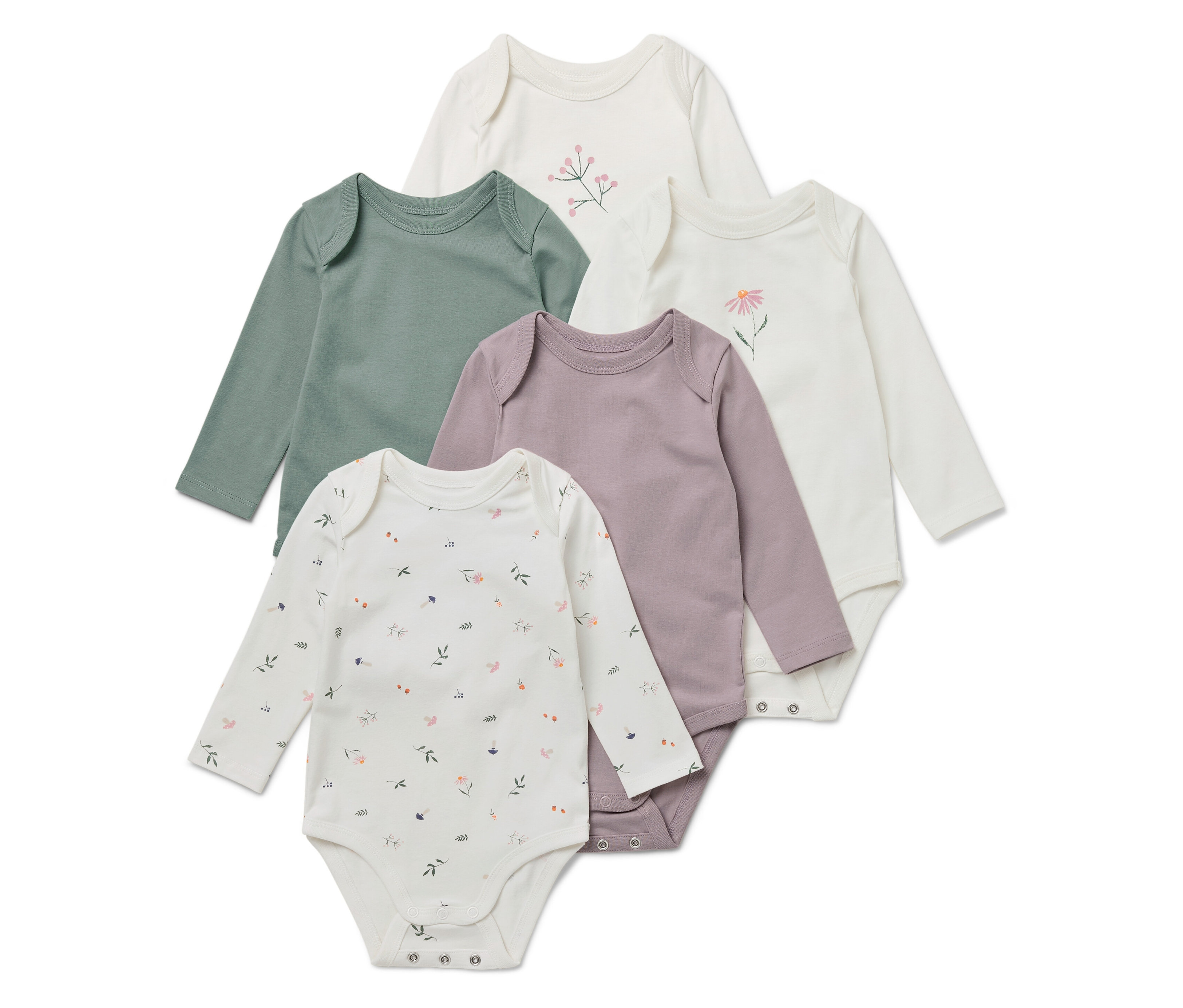 Tchibo - 5 Baby-Bodys mit Mitwachsfunktion - Newborn - Gr. 50/56 - creme/print