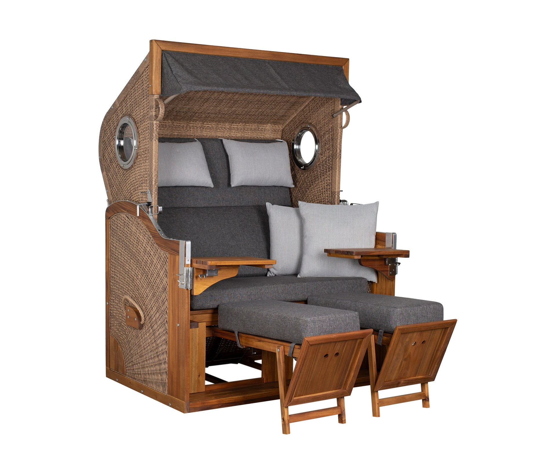 deVries Strandkorb - 135x90x175cm - taupe - Akazienholz / Polyethylen / Polyester