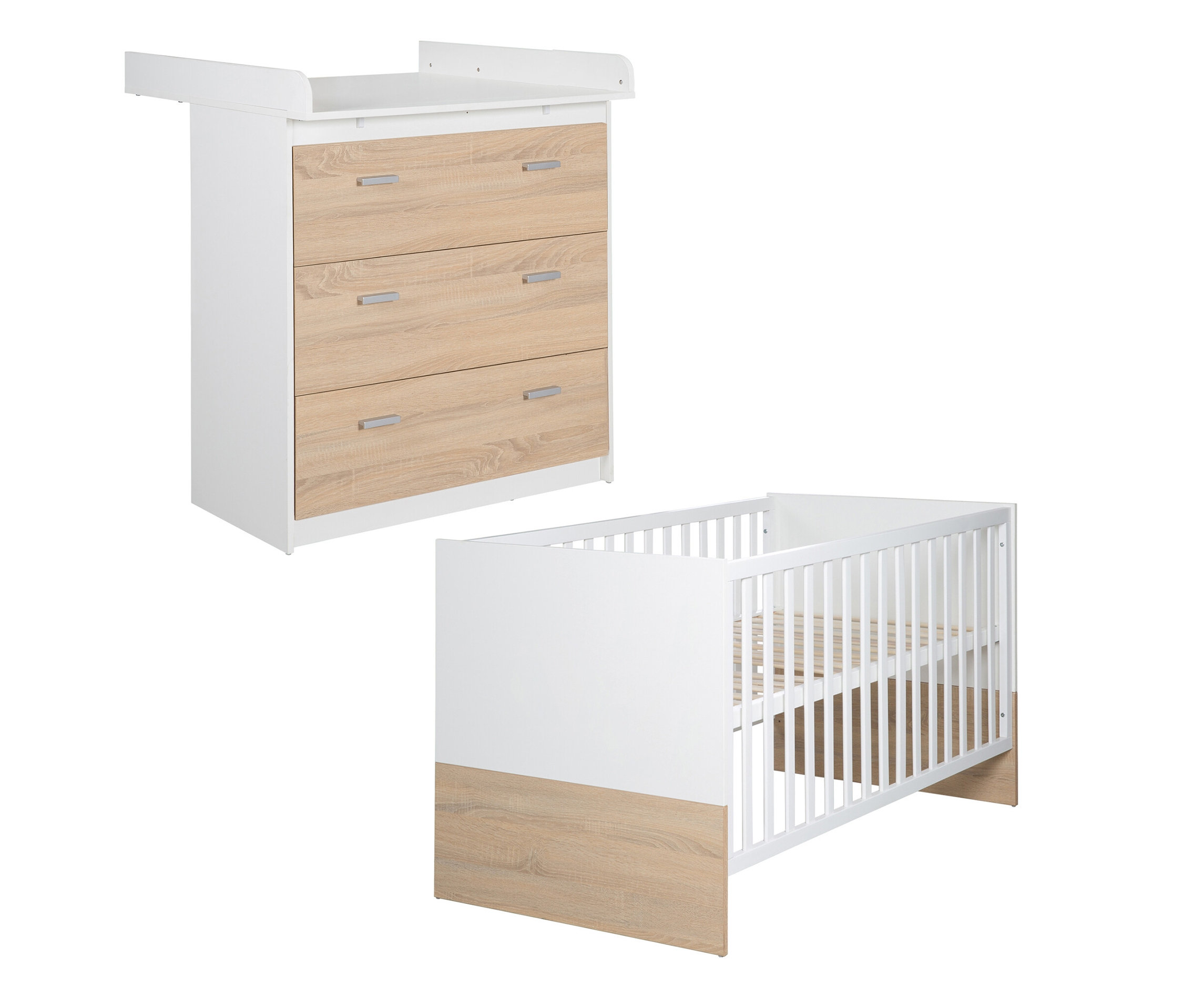 roba »Gabriella« Kinderzimmerset mit schmaler Wickelkommode und Bett - 76x142x80cm - braun - Holz / Kunststoff