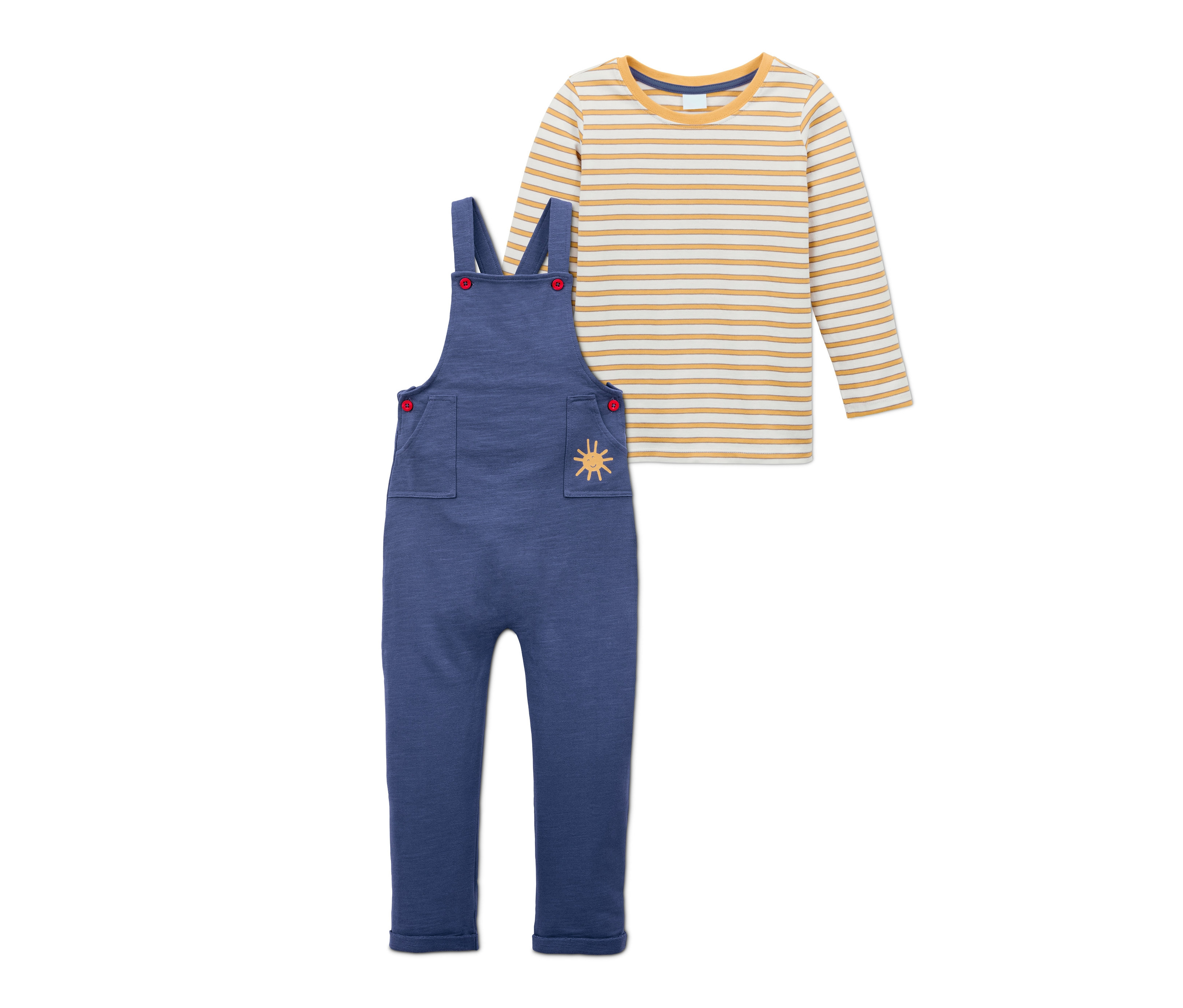 Tchibo - Latzhose-und-Shirt-Set - Newborn - Gr. 50/56 - weiß/gestreift