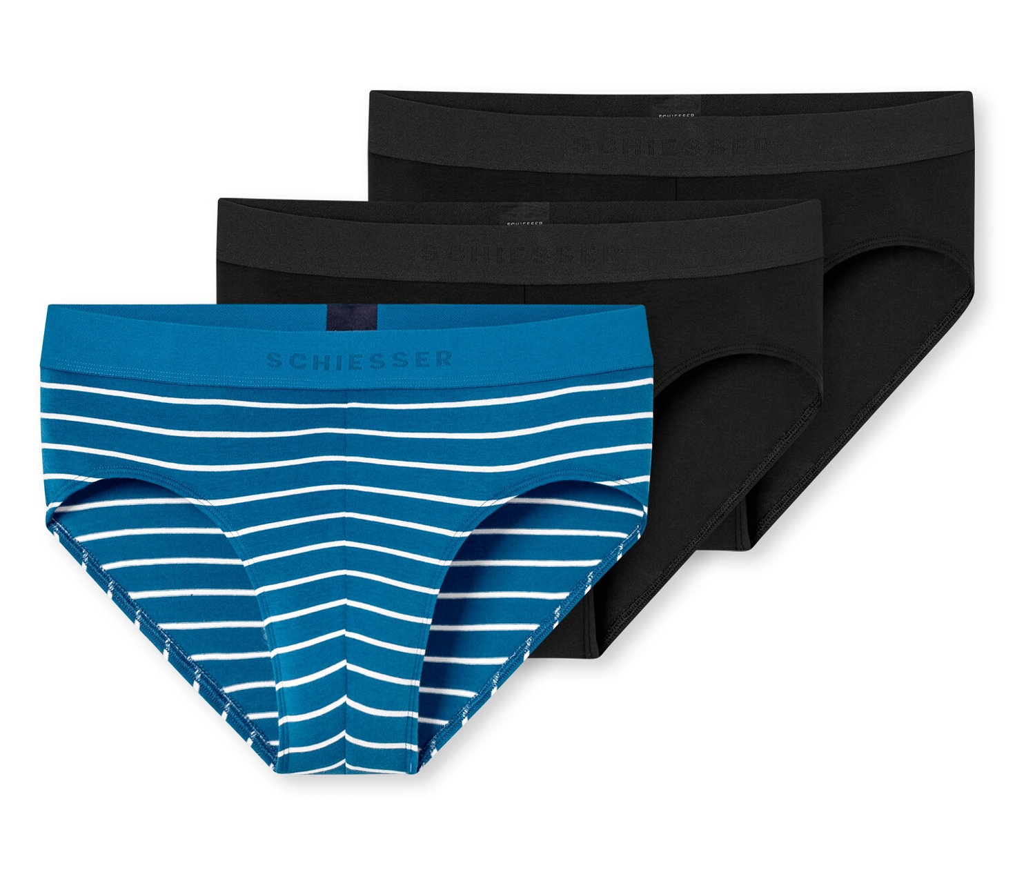 3 Schiesser Rio-Slips schwarz - Herren - Gr. M/5 - schwarz/gestreift