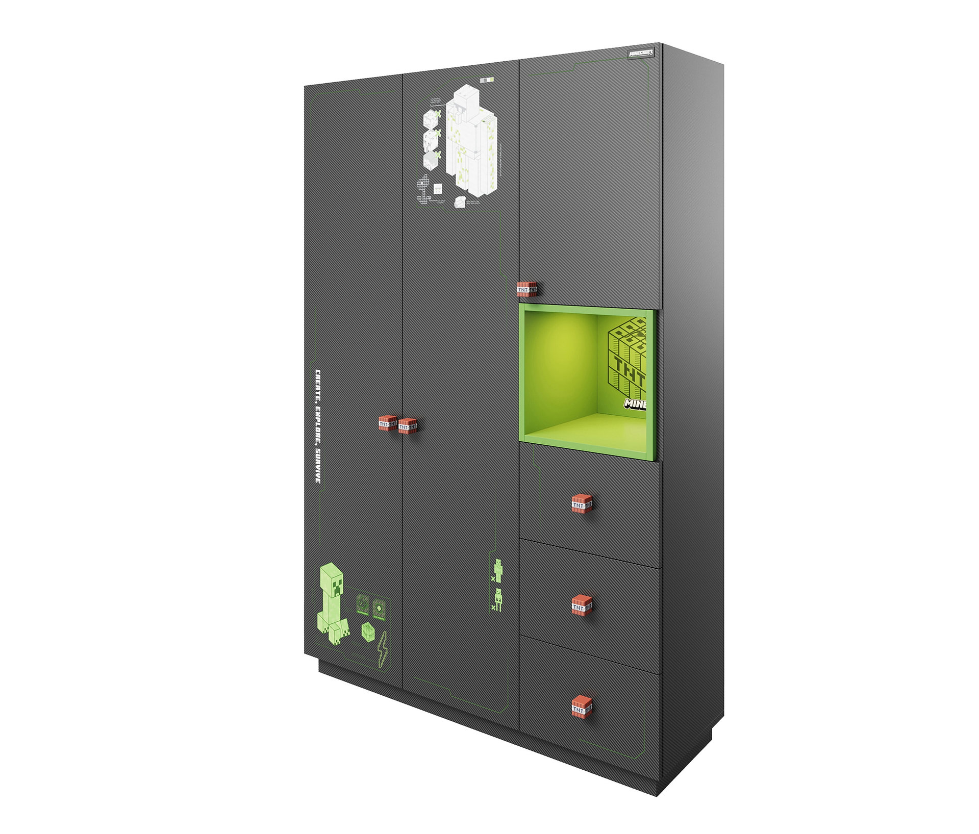 roba Minecraft Schrank - 200x50x135cm - schwarz - Holz / Holz