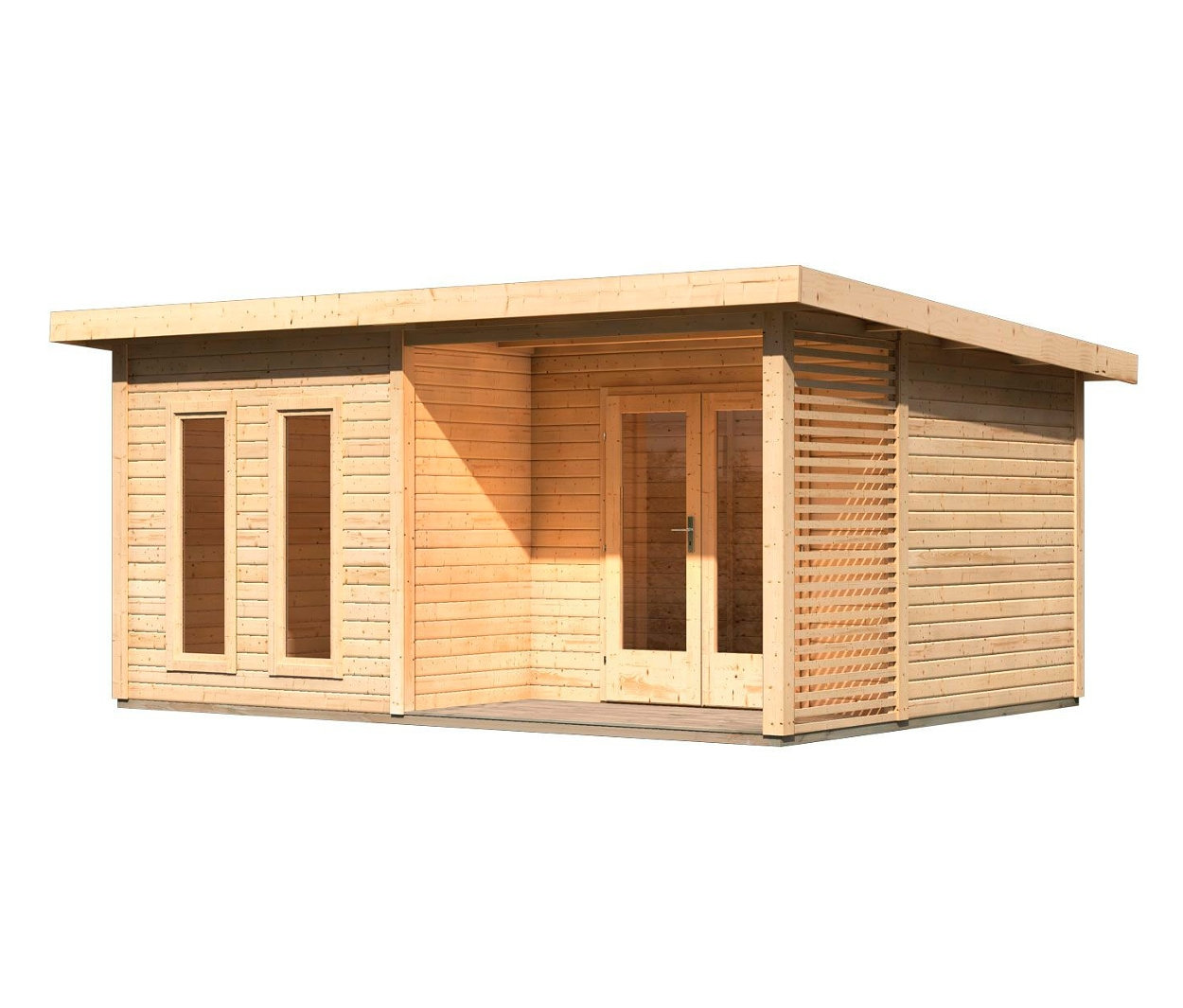 Karibu Premium-Gartenhaus - 509x369x253cm - naturfarben - Fichtenholz / Glas / Aluminium