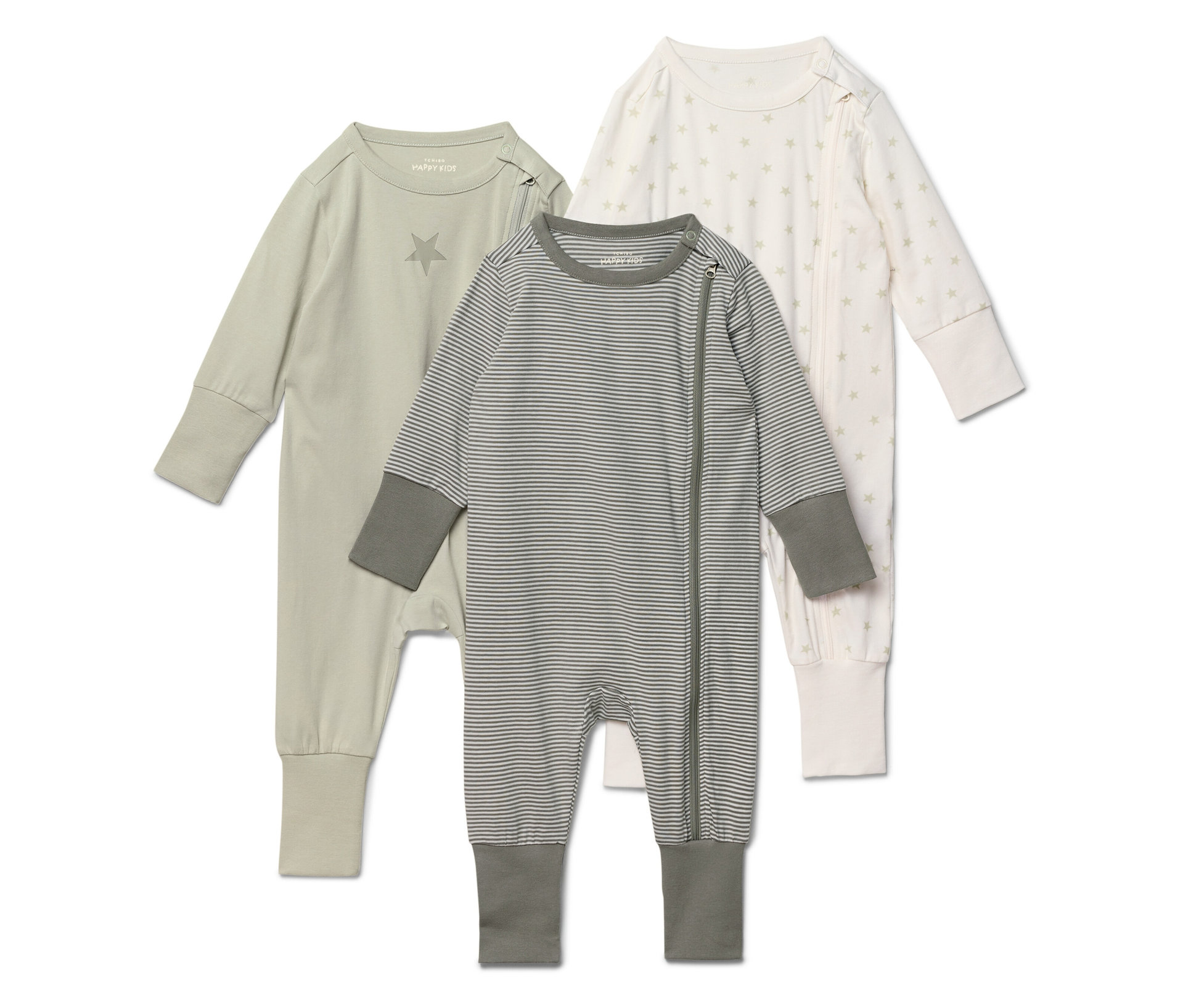Tchibo - 3 Baby-Pyjamas - Baby - Gr. 62/68 - olivgrün/print