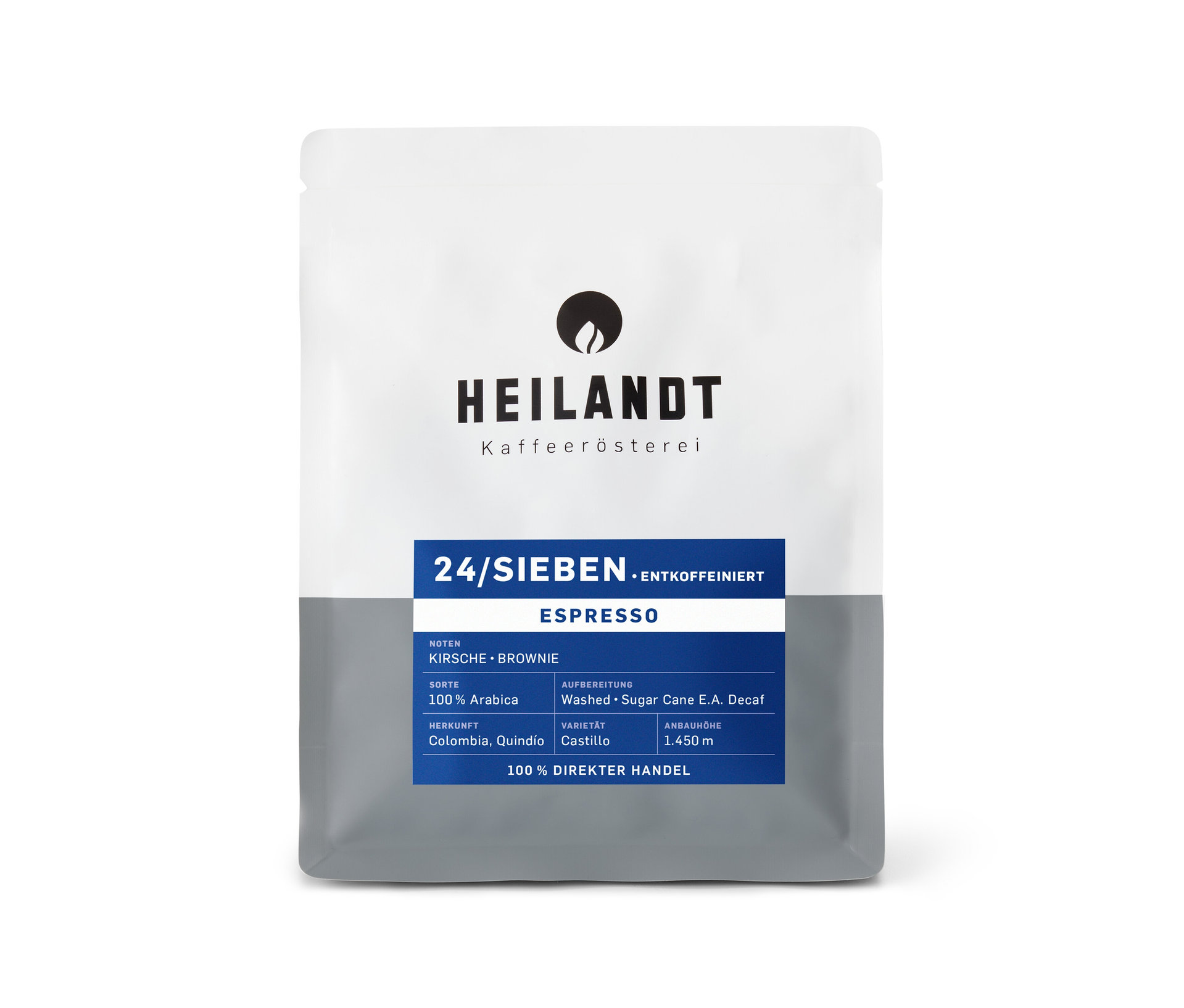 Heilandt 24/Sieben Decaf Espresso - 250 g Ganze Bohne - Intensität: 3/6
