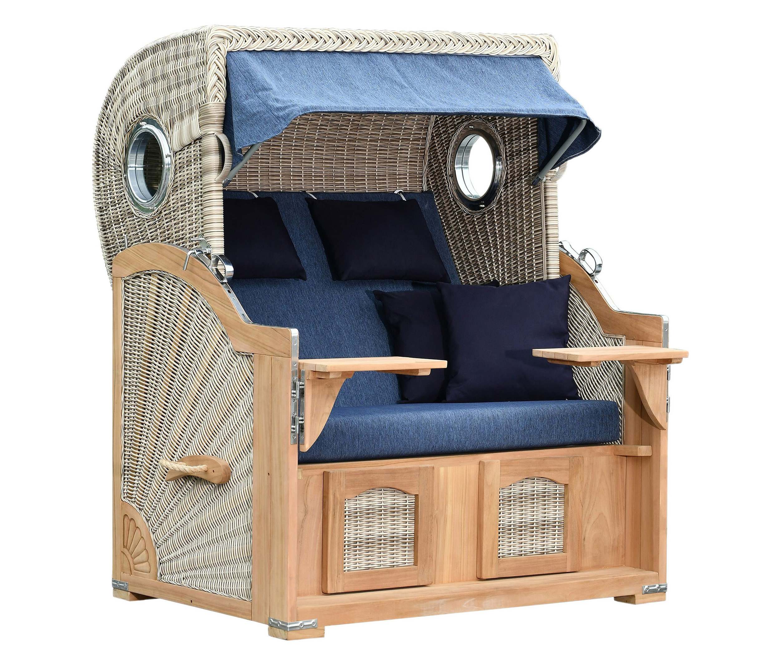 deVries Strandkorb - 140x161x160cm - dunkelblau - Holz / Polyethylen / Polyurethan