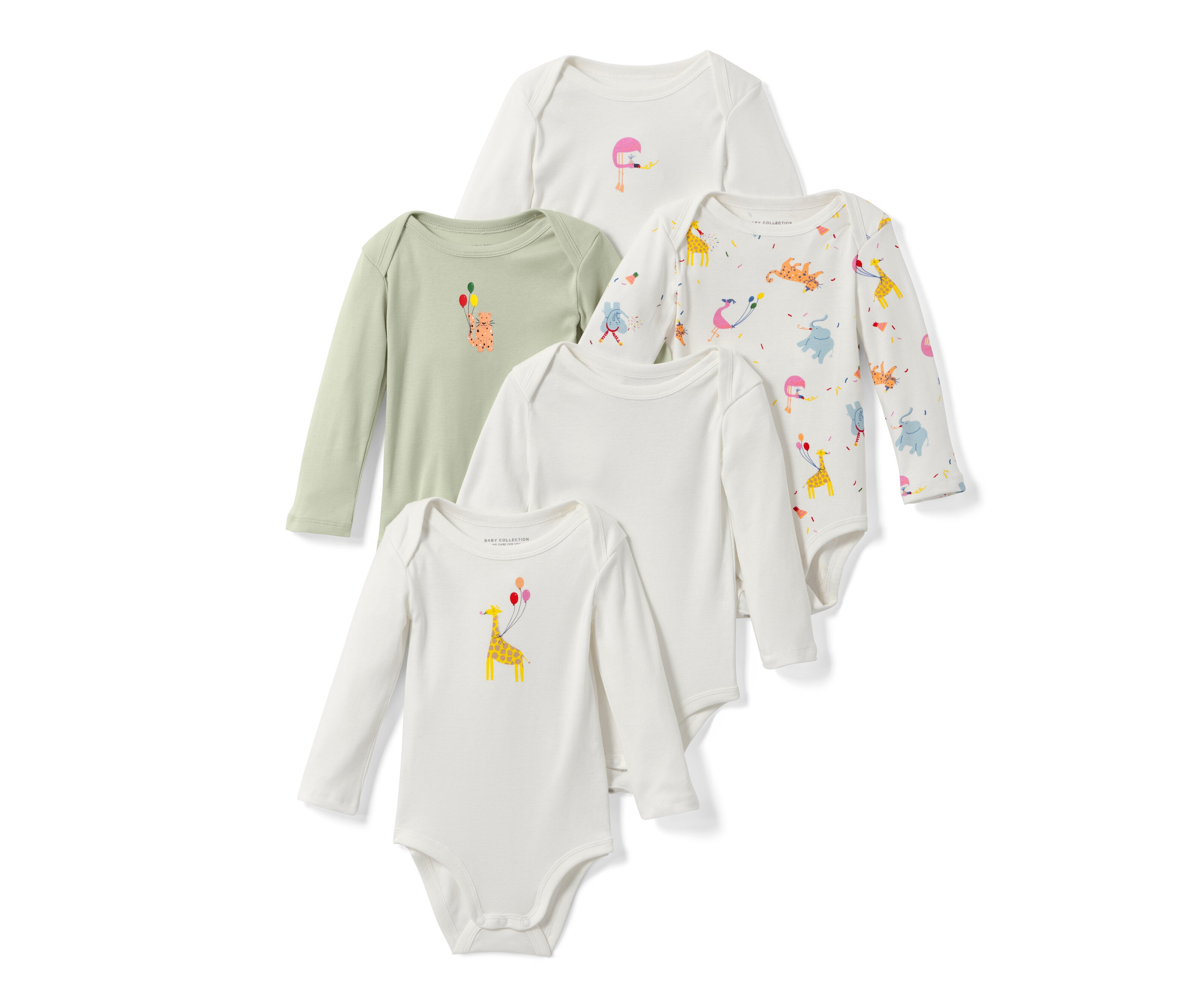 Tchibo - 5 Baby-Bodys mit Mitwachsfunktion - Baby - Gr. 62/68 - mintgrün/print