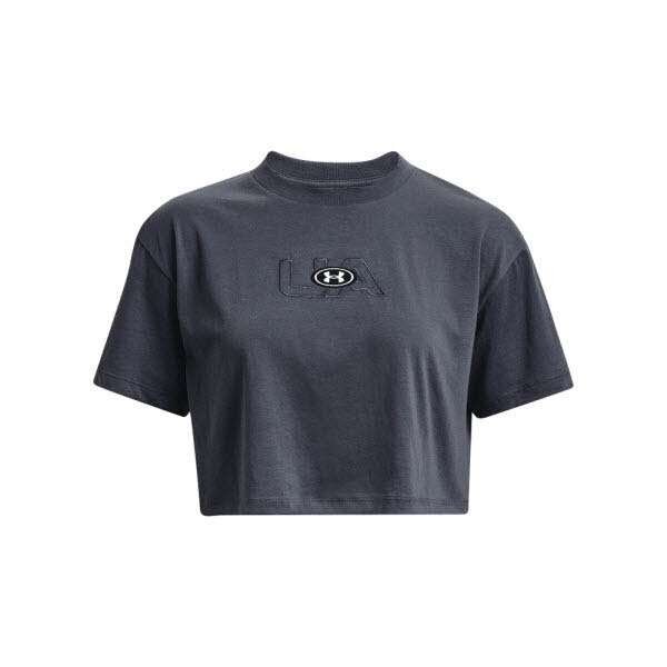 Under Armour UA BRANDED LOGO CROP SS-GRY Downpour Grau S