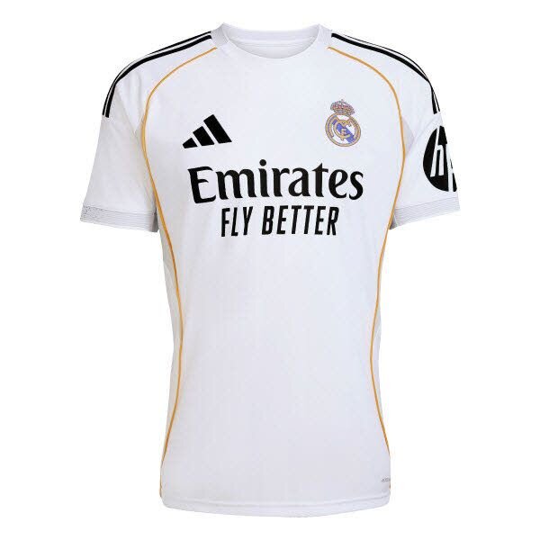 adidas Real Madrid Heimtrikot Erwachsene Saison 2025/2026 weiß/schwarz/gelb S