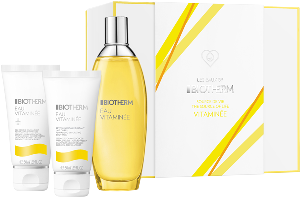 Biotherm Eau Vitaminée Geschenkset = Eau Vitaminee Spray 100 ml + Eau Vitaminee Douche 50 ml + Eau Vitaminee Body Milk