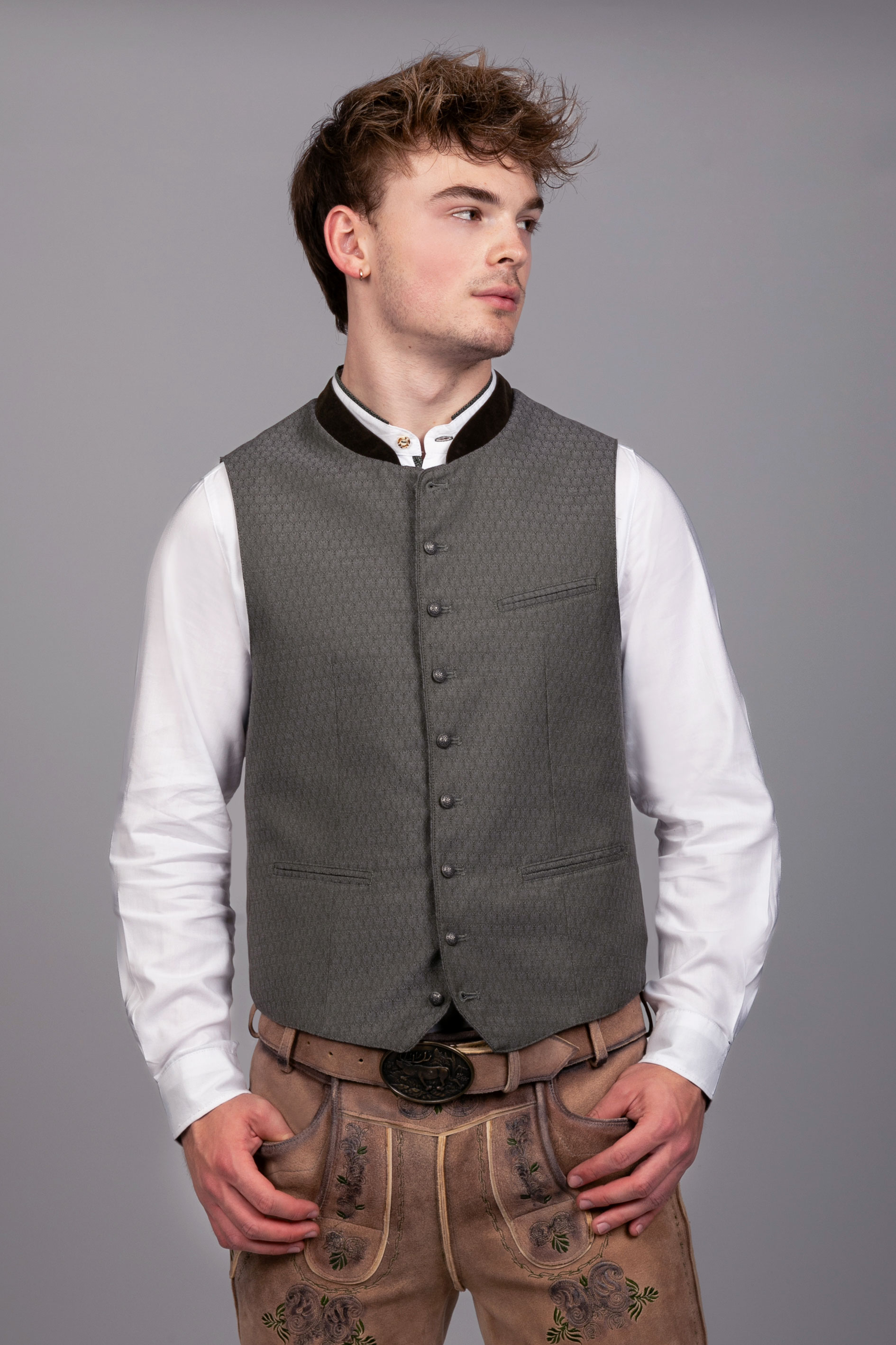 Trachten Weste Fritz Rauchgrau - Grün