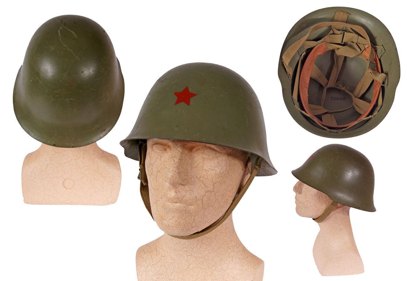 Serbischer Stahlhelm mit Stern mit Futter oliv gebraucht
