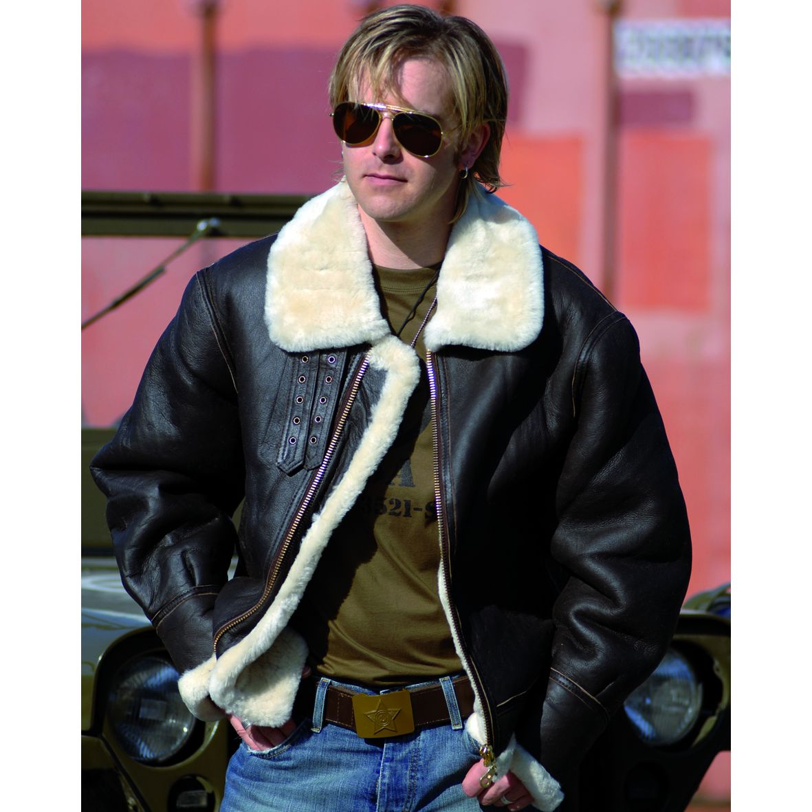 US Bomberjacke B3 Lammfell braun AKTION 3-XL