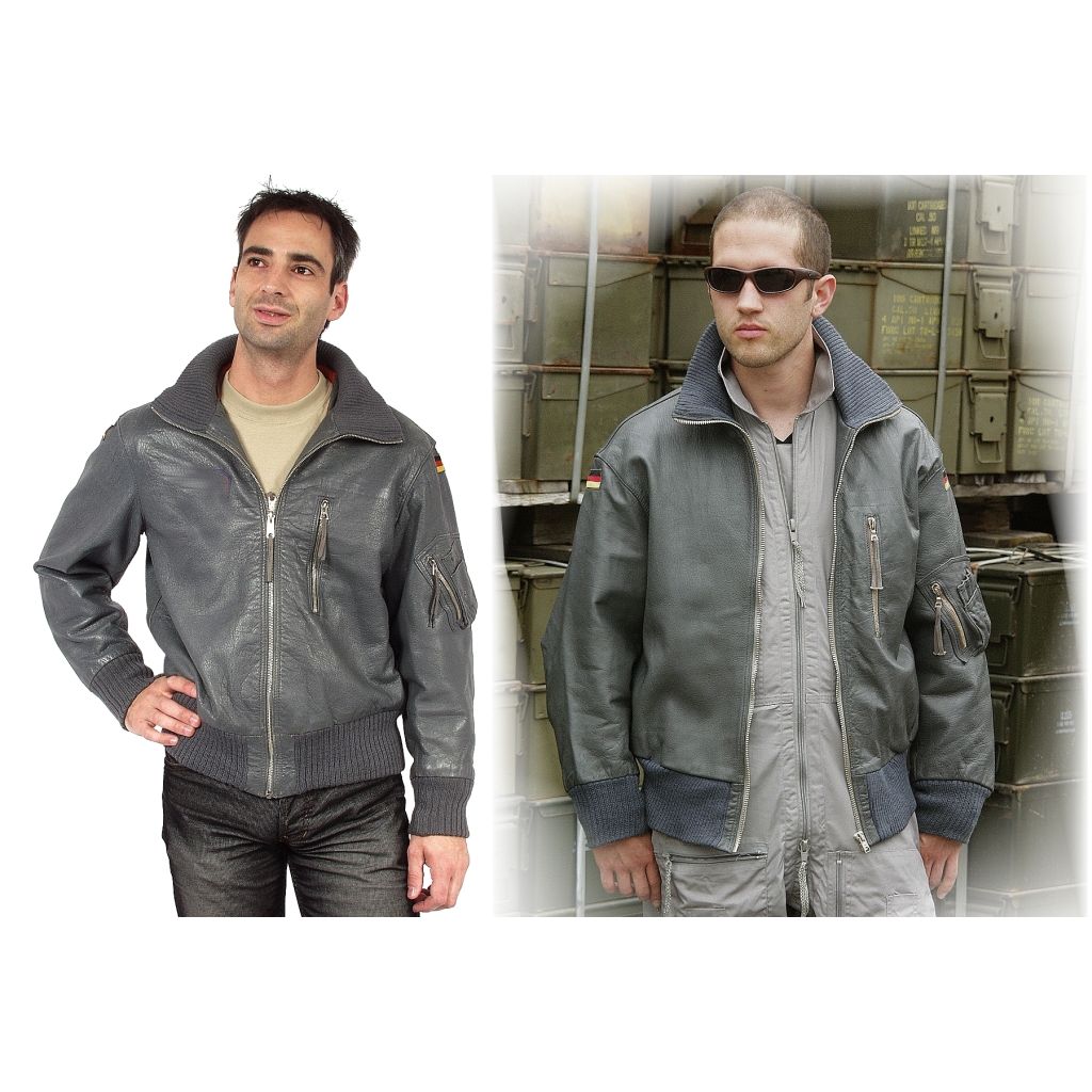Bundeswehr Flieger Lederjacke grau gebraucht Restposten BW 8