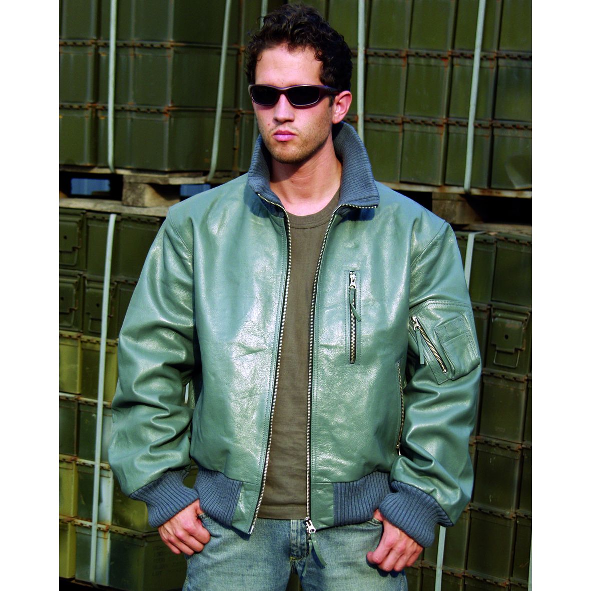 Bundeswehr Fliegerjacke Leder Import grau S