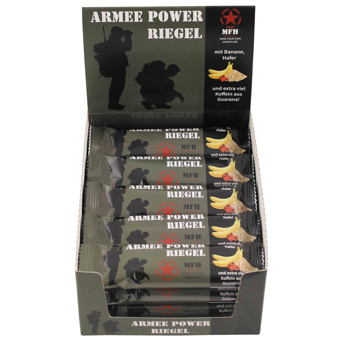 1 Karton mit 20 Stück Army Power Riegel mit Koffein = 1,60 €/Stück