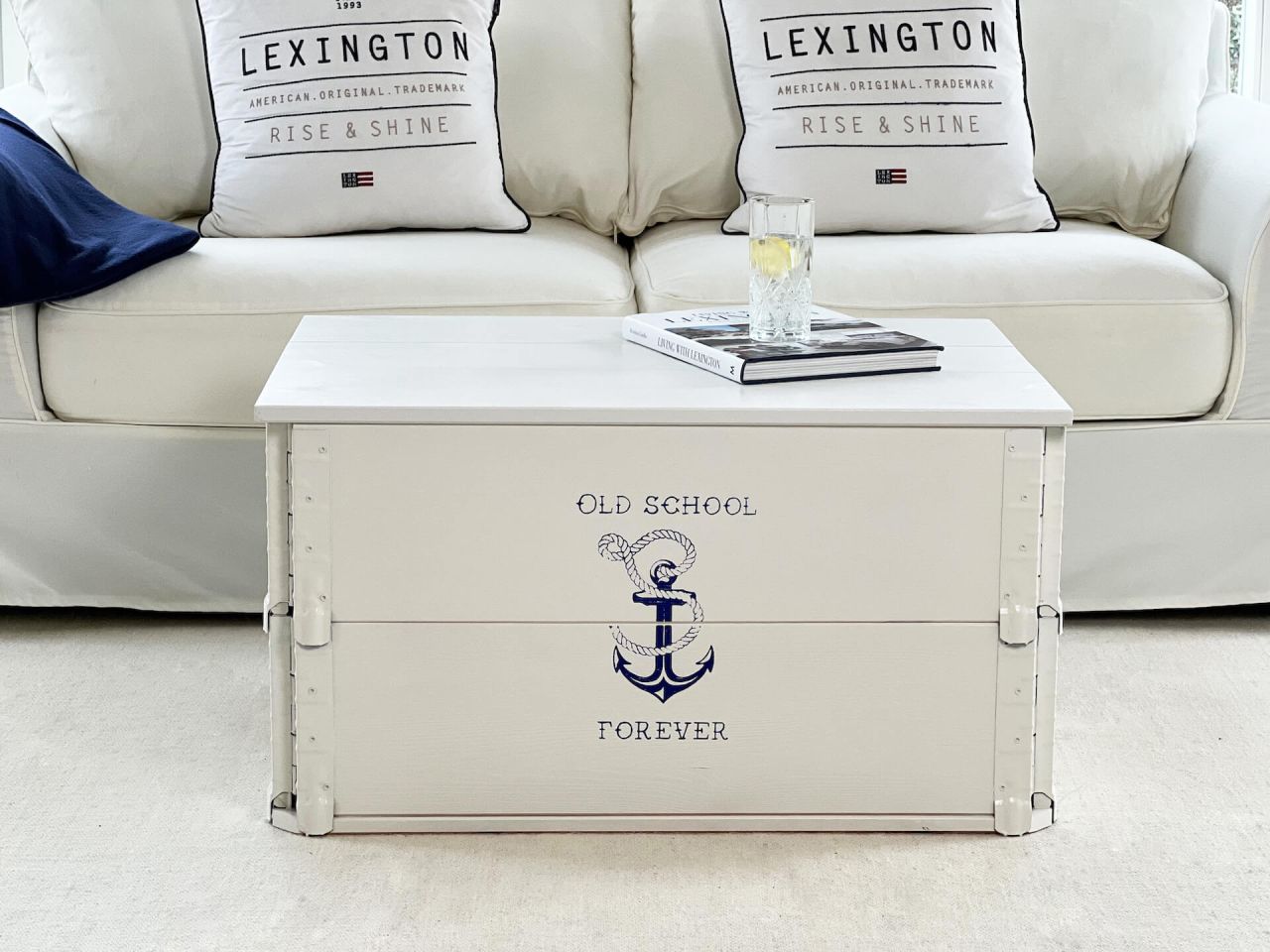 Holztruhe 'Old School' weiß massives Kiefernholz Vintage-Look