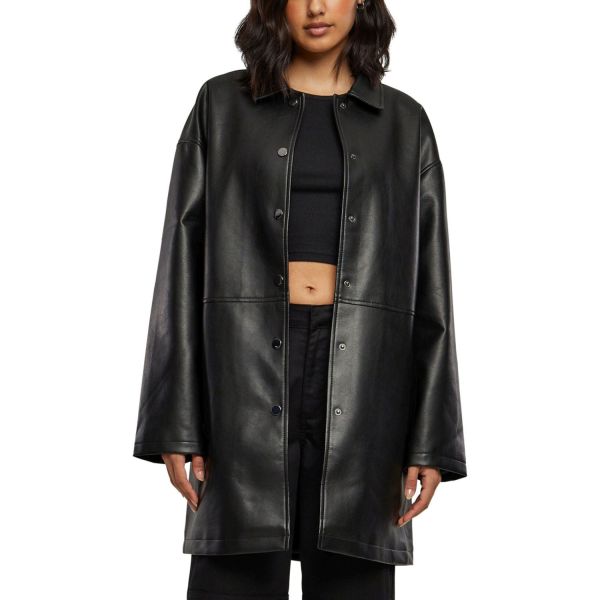 Urban Classics Ladies - Kunstleder Mantel schwarz
