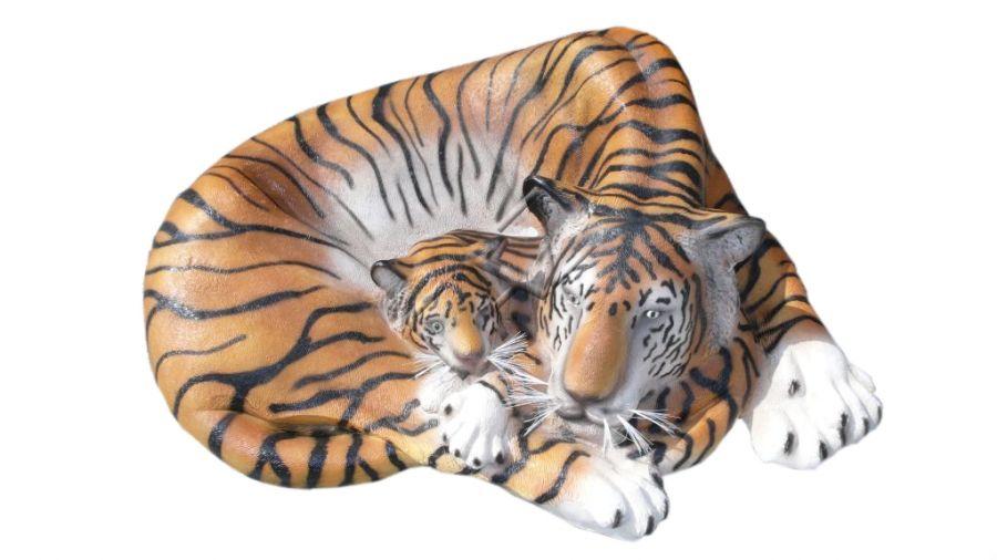 Design Tiger mit Kind Statue Skulptur Figuren Skulpturen Garten Zoo Dekoration